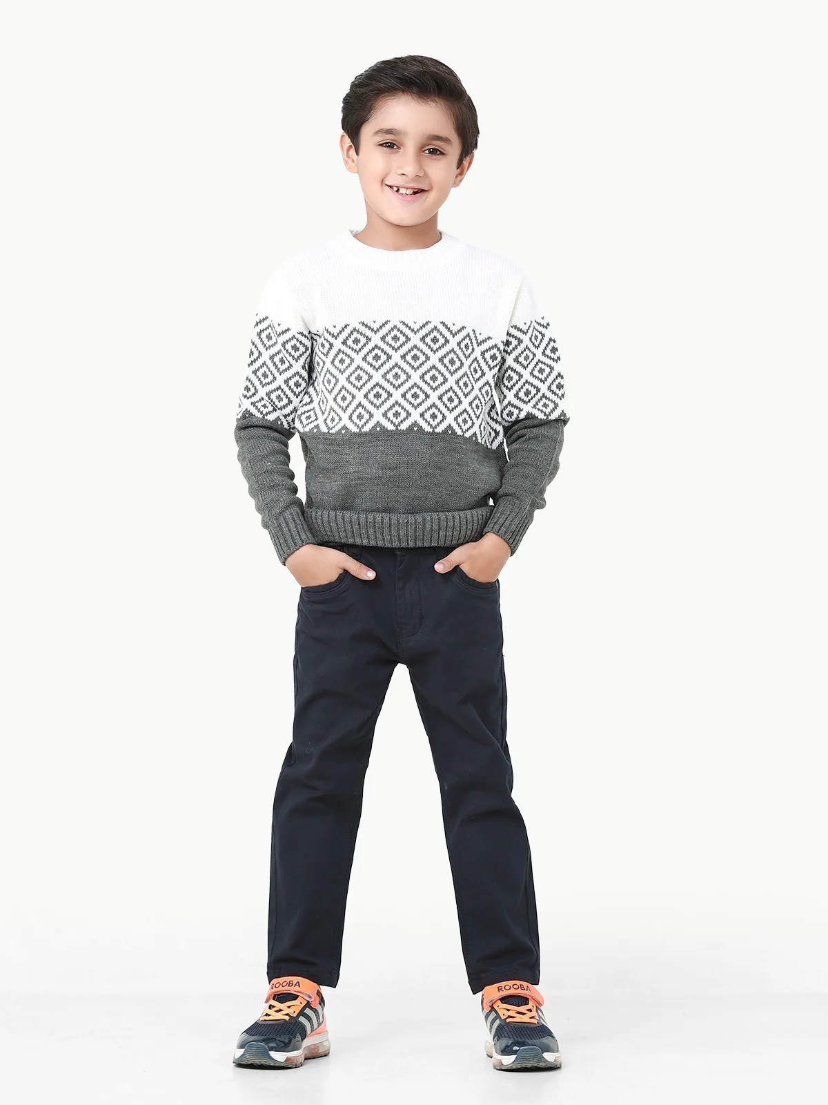 Boy's Grey & Off White Sweater - EBTSWT22-004 - Image 2