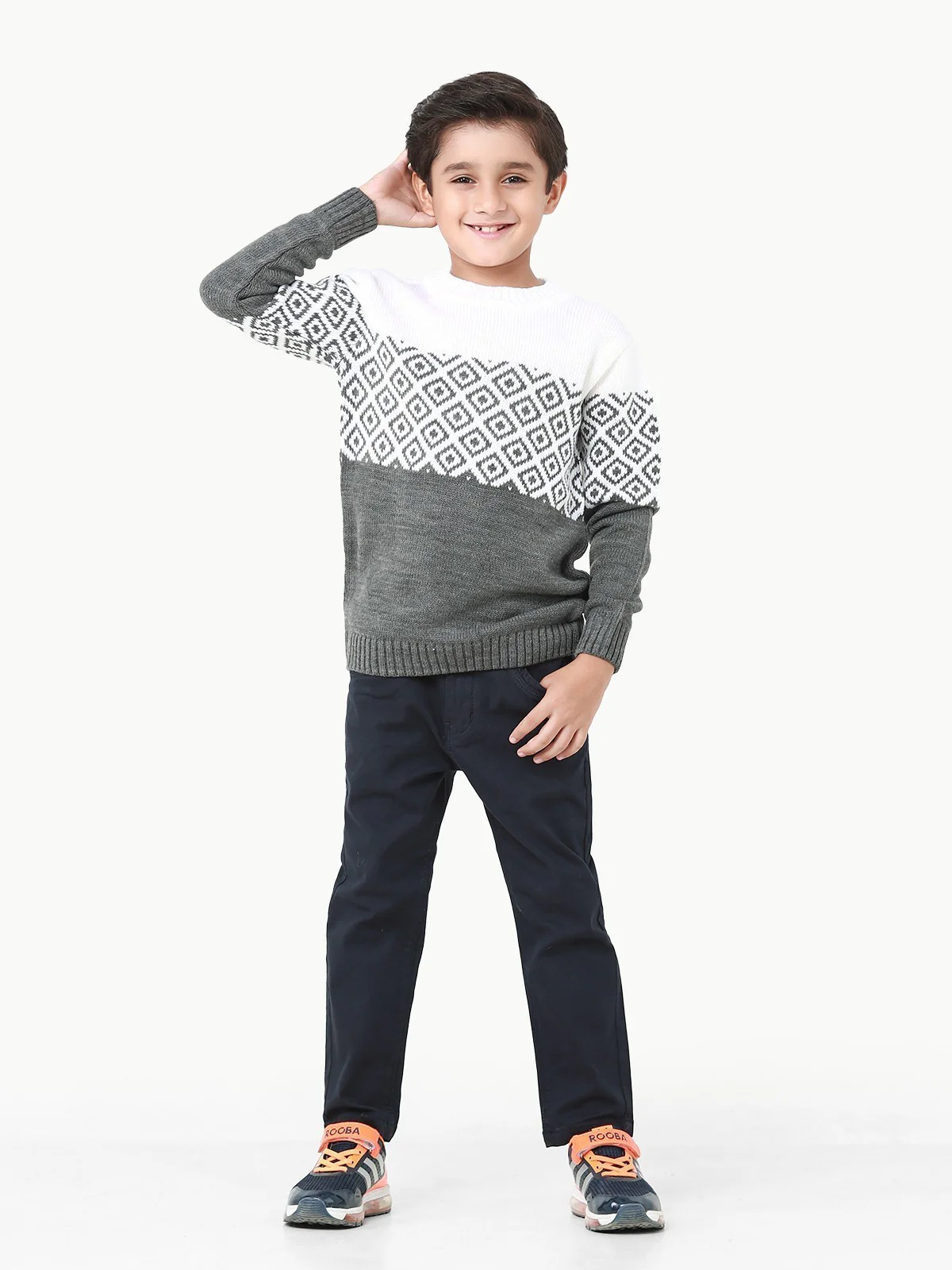 Boy's Grey & Off White Sweater - EBTSWT22-004 - Image 4