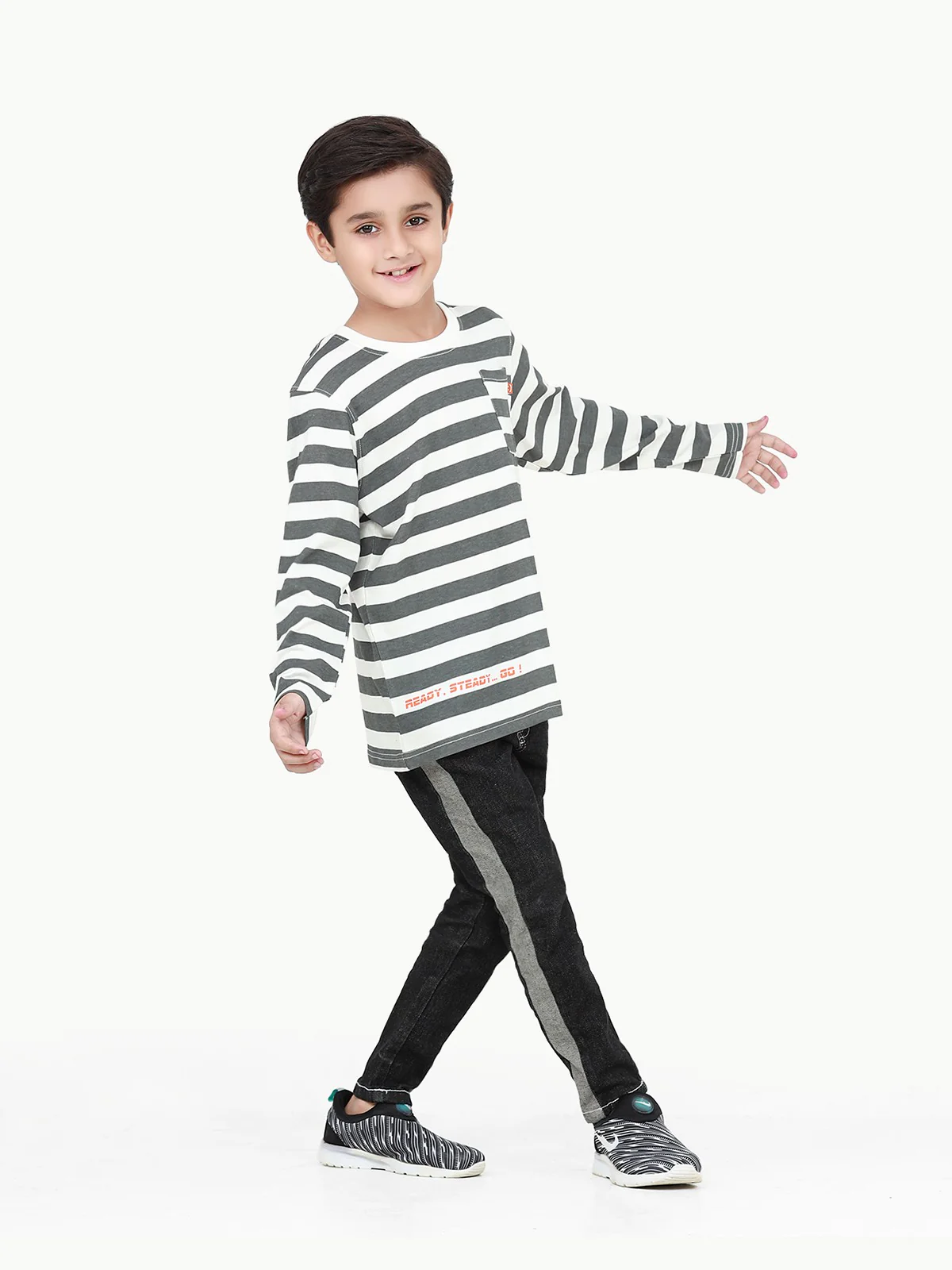 Boy's Grey & White Full Sleeve T-Shirt - EBTGF22-012 - Image 2
