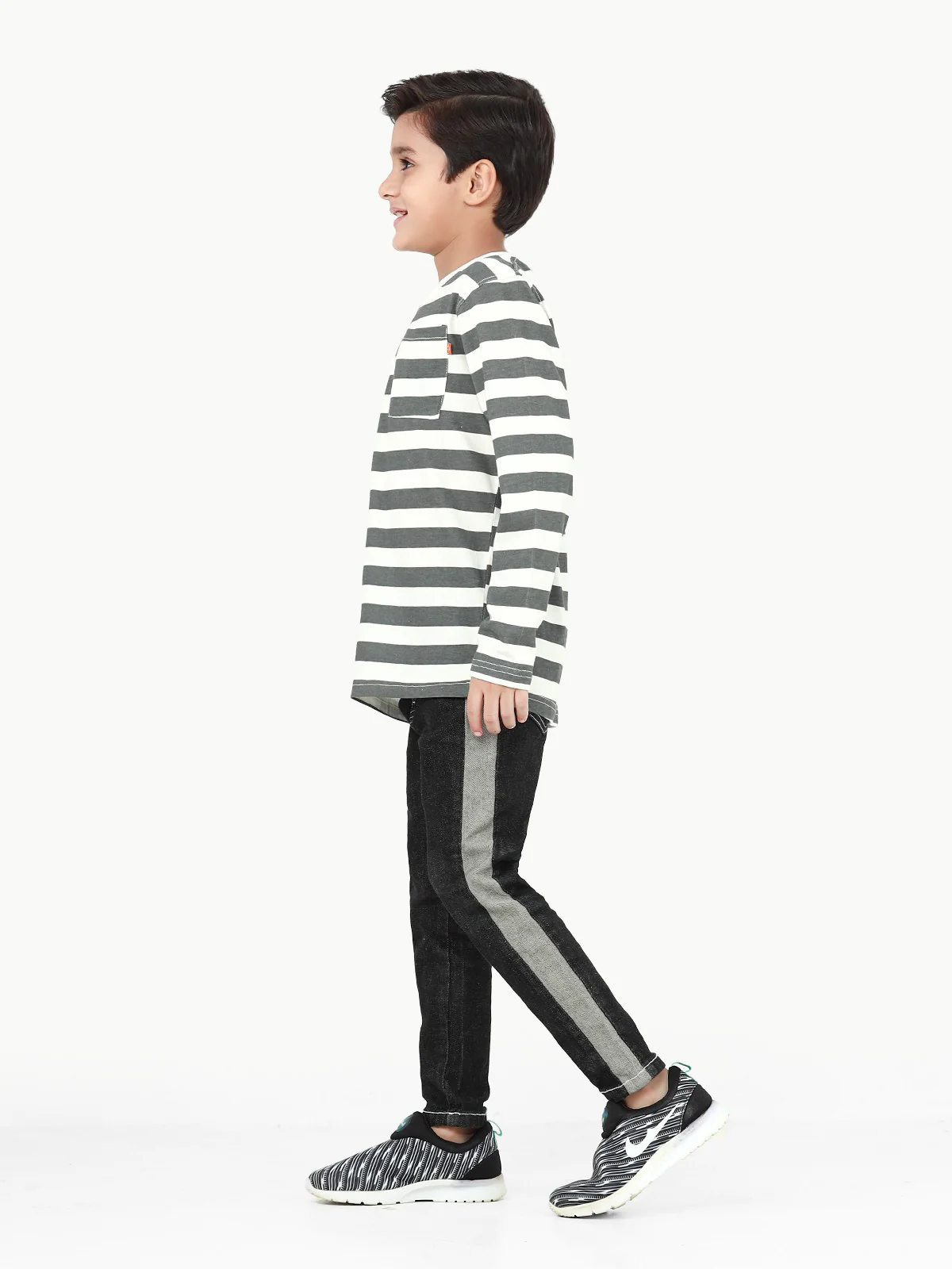 Boy's Grey & White Full Sleeve T-Shirt - EBTGF22-012 - Image 4