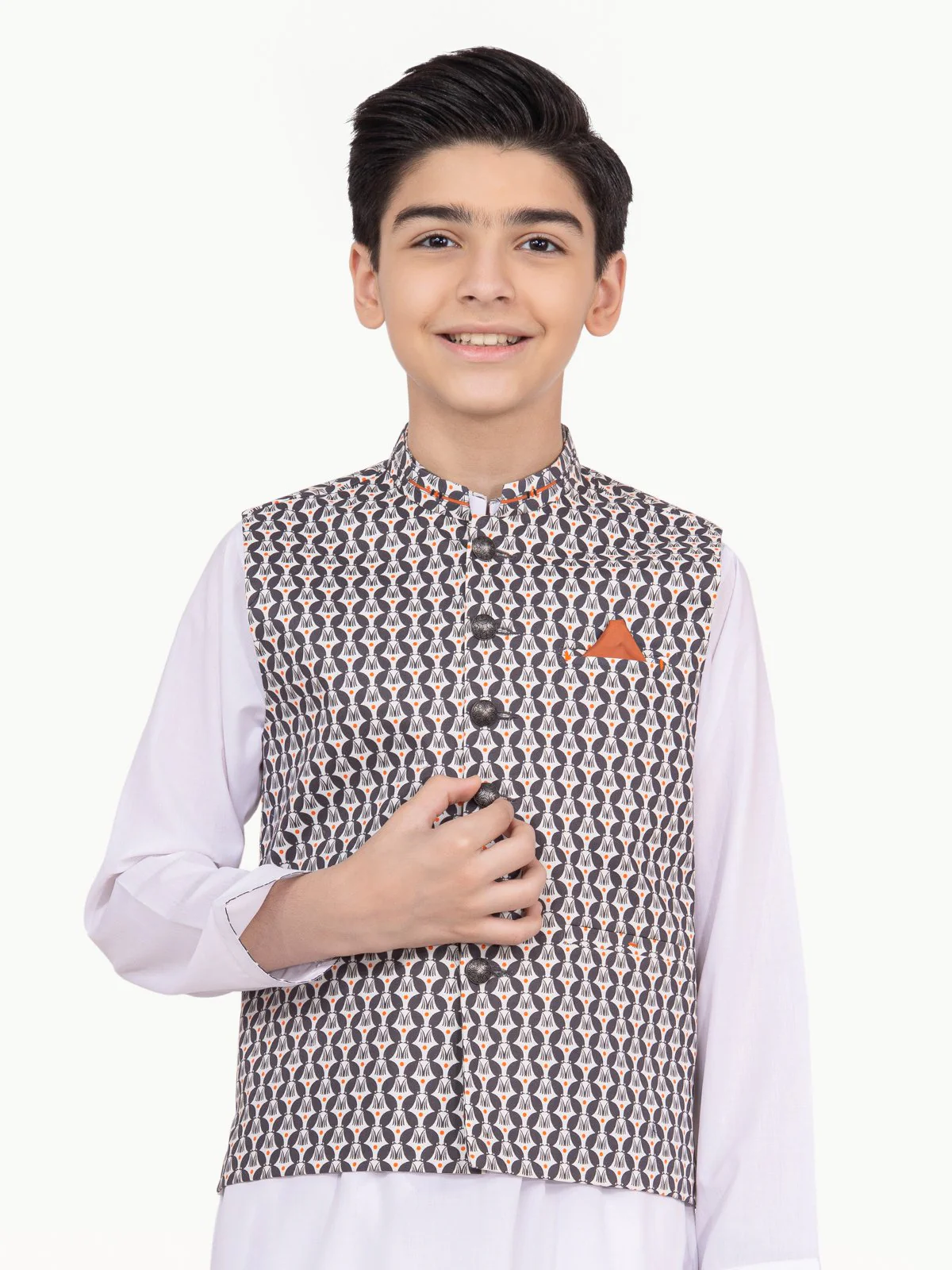 Boy's Grey & White Waist Coat Suit - EBTWCS22-25157 - Image 2