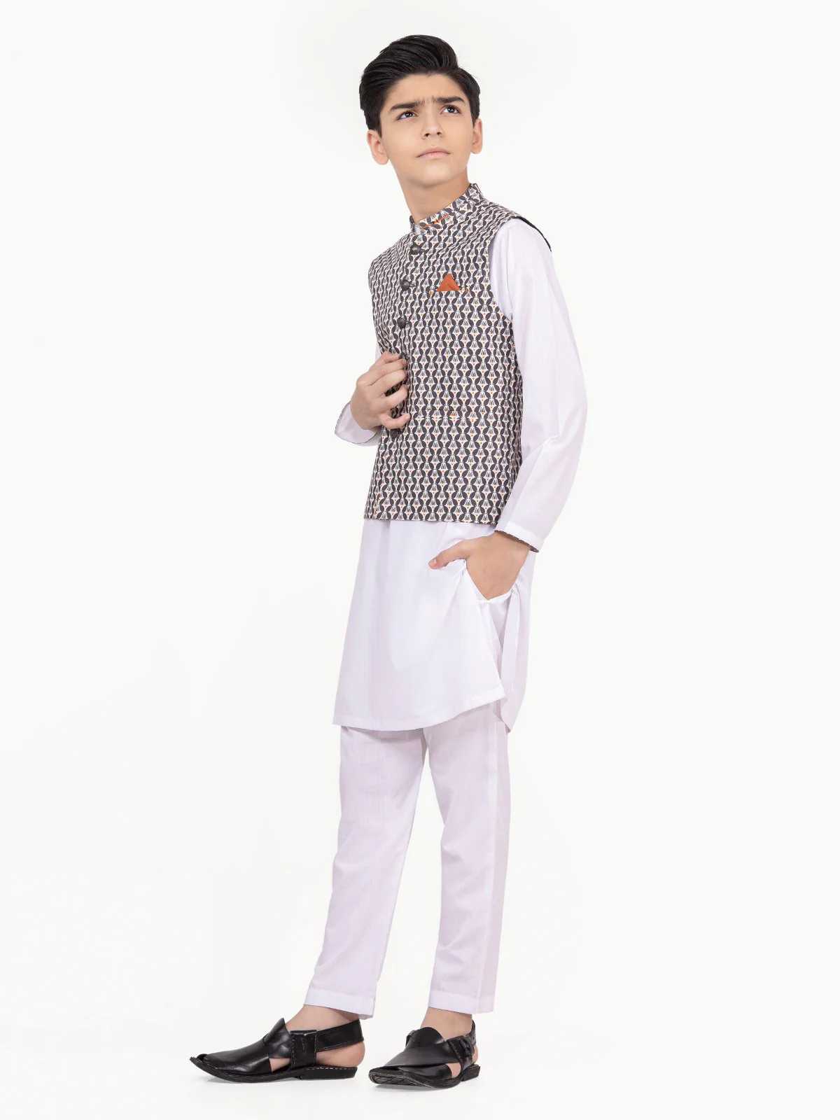 Boy's Grey & White Waist Coat Suit - EBTWCS22-25157 - Image 3