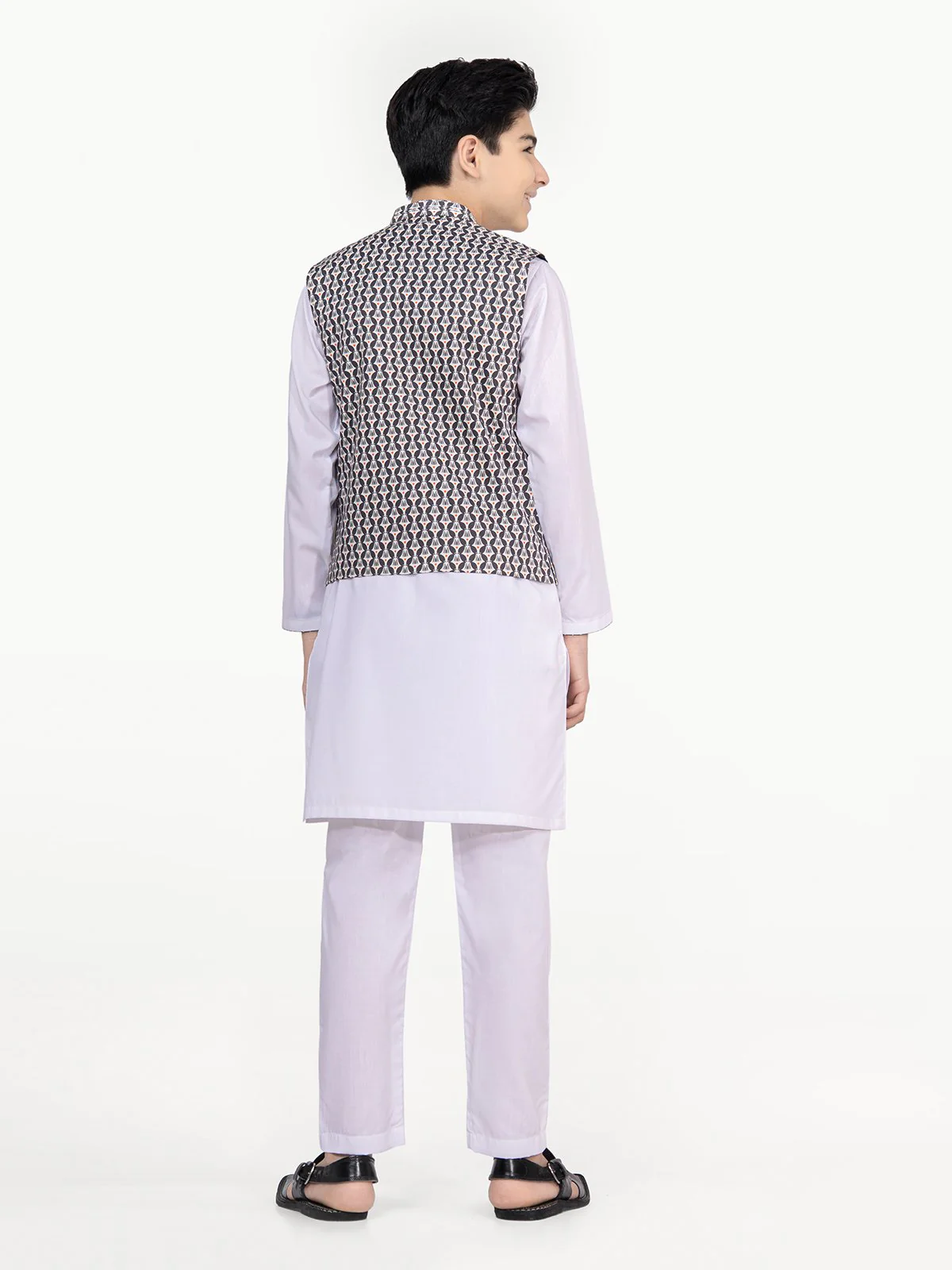 Boy's Grey & White Waist Coat Suit - EBTWCS22-25157 - Image 6
