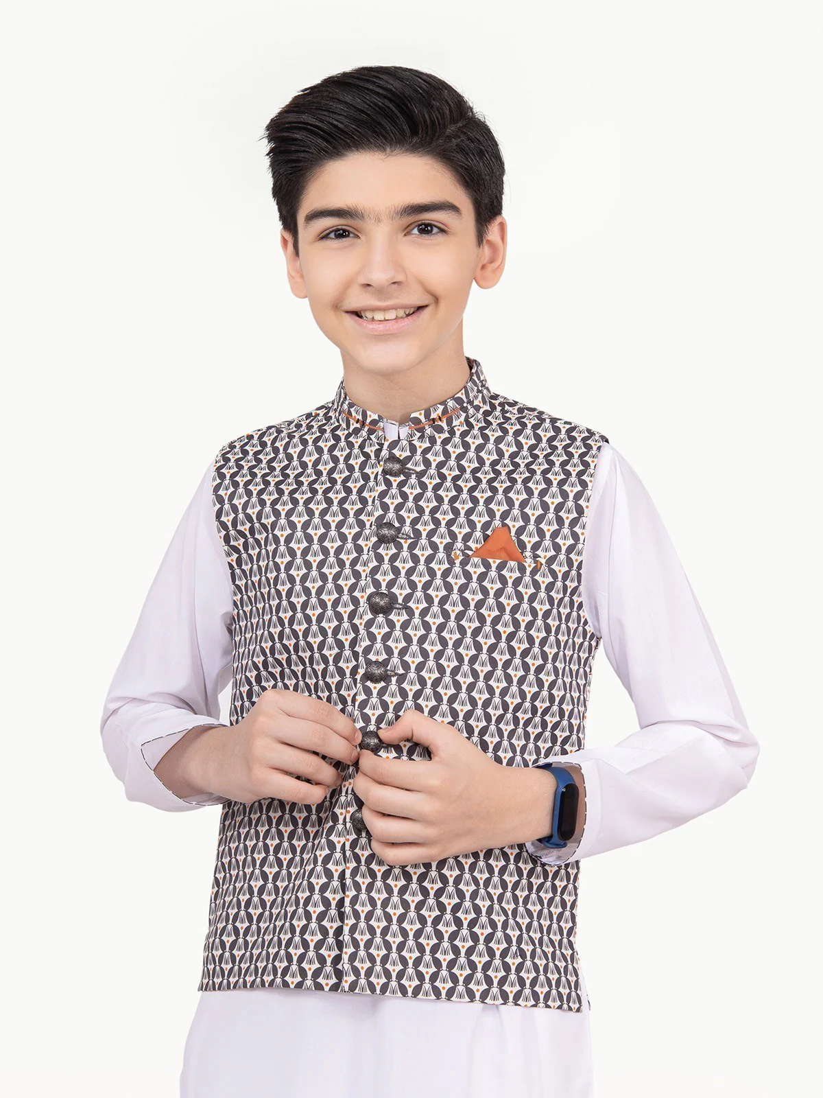 Boy's Grey & White Waist Coat Suit - EBTWCS22-25157 - Image 8