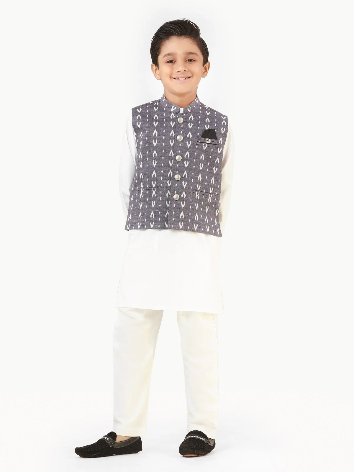 Boy's Grey & White Waist Coat Suit - EBTWCS22-25162 - Image 7