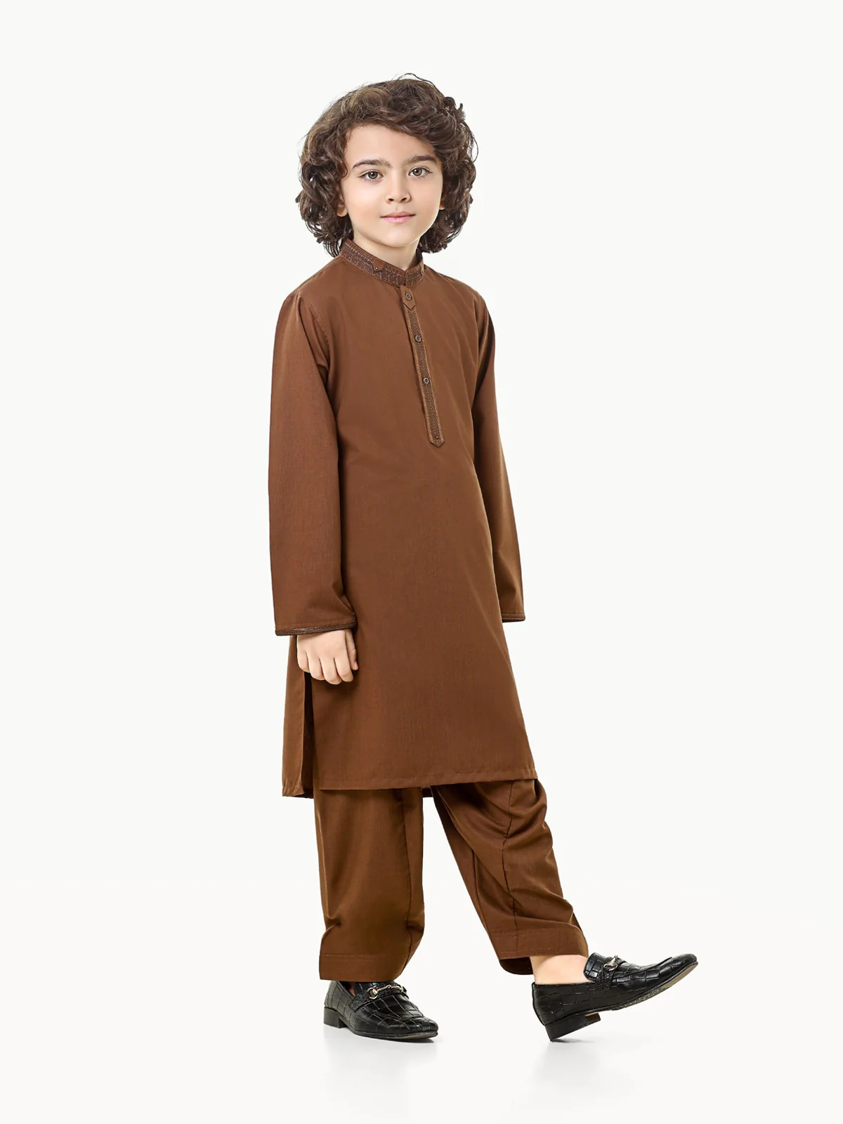 Boy's Light Brown Kurta Shalwar - EBTKS22S-3821 - Image 3