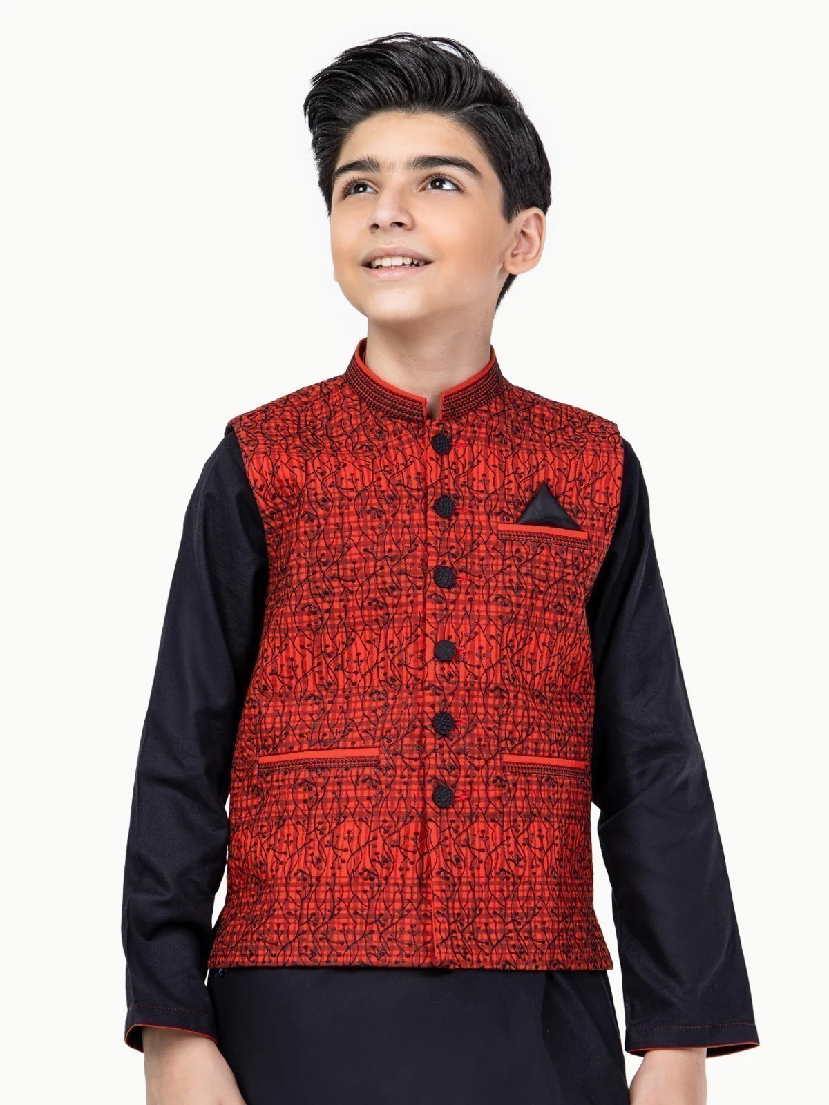 Boy's Maroon & Black Waist Coat Suit - EBTWCS22-25156 - Image 2