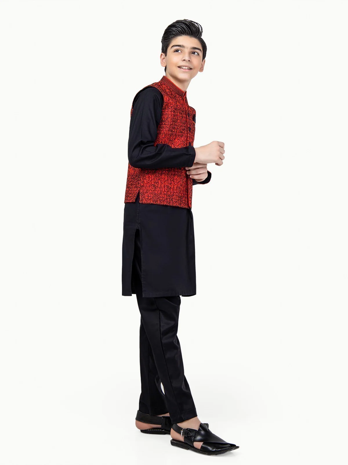 Boy's Maroon & Black Waist Coat Suit - EBTWCS22-25156 - Image 3