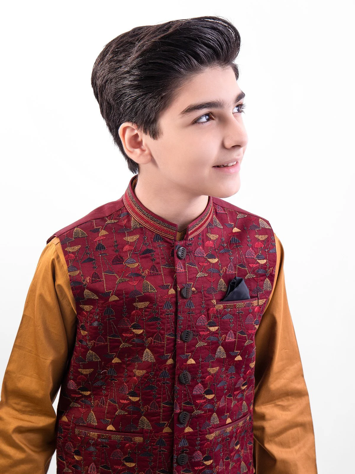 Boy's Maroon & Golden Waist Coat Suit - EBTWCSC22-013 - Image 2