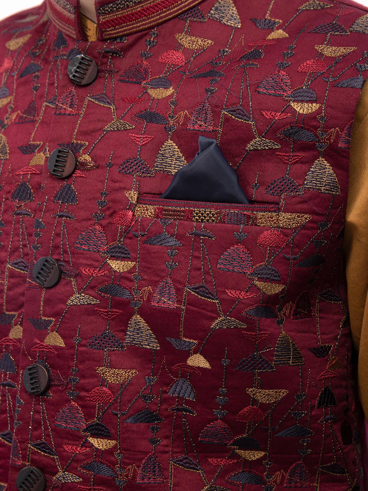 Boy's Maroon & Golden Waist Coat Suit - EBTWCSC22-013 - Image 3