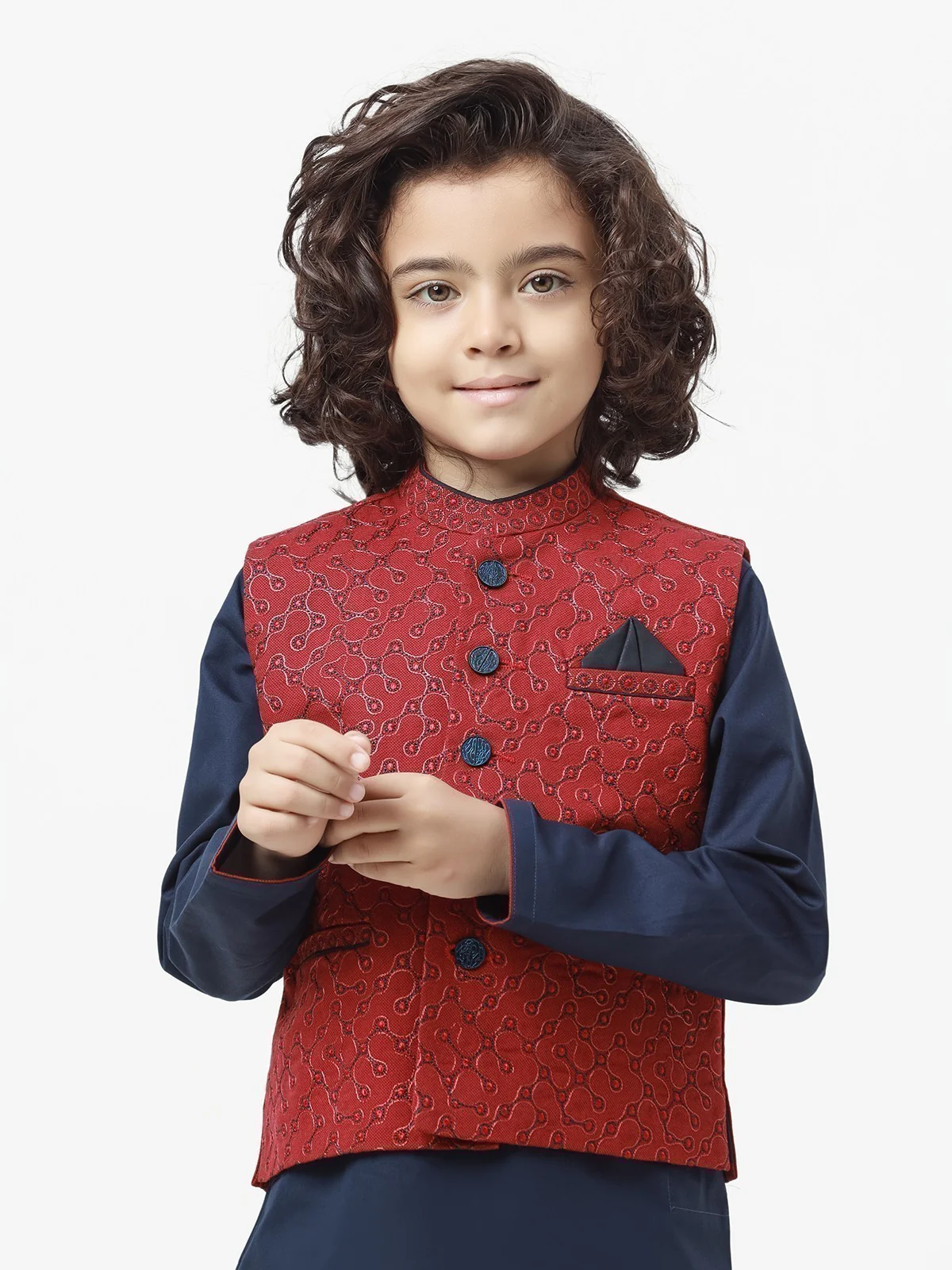 Boy's Maroon & Navy Waist Coat Suit - EBTWCSC22-015 - Image 2