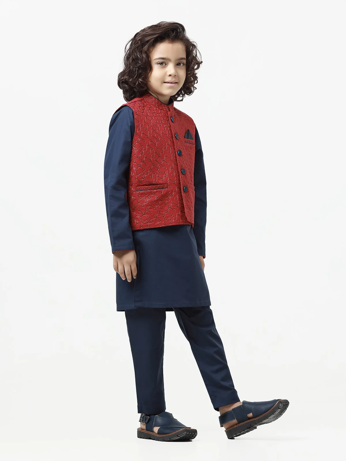 Boy's Maroon & Navy Waist Coat Suit - EBTWCSC22-015 - Image 3
