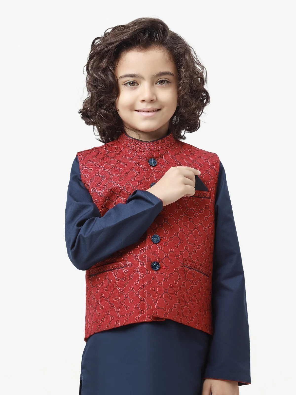 Boy's Maroon & Navy Waist Coat Suit - EBTWCSC22-015 - Image 4