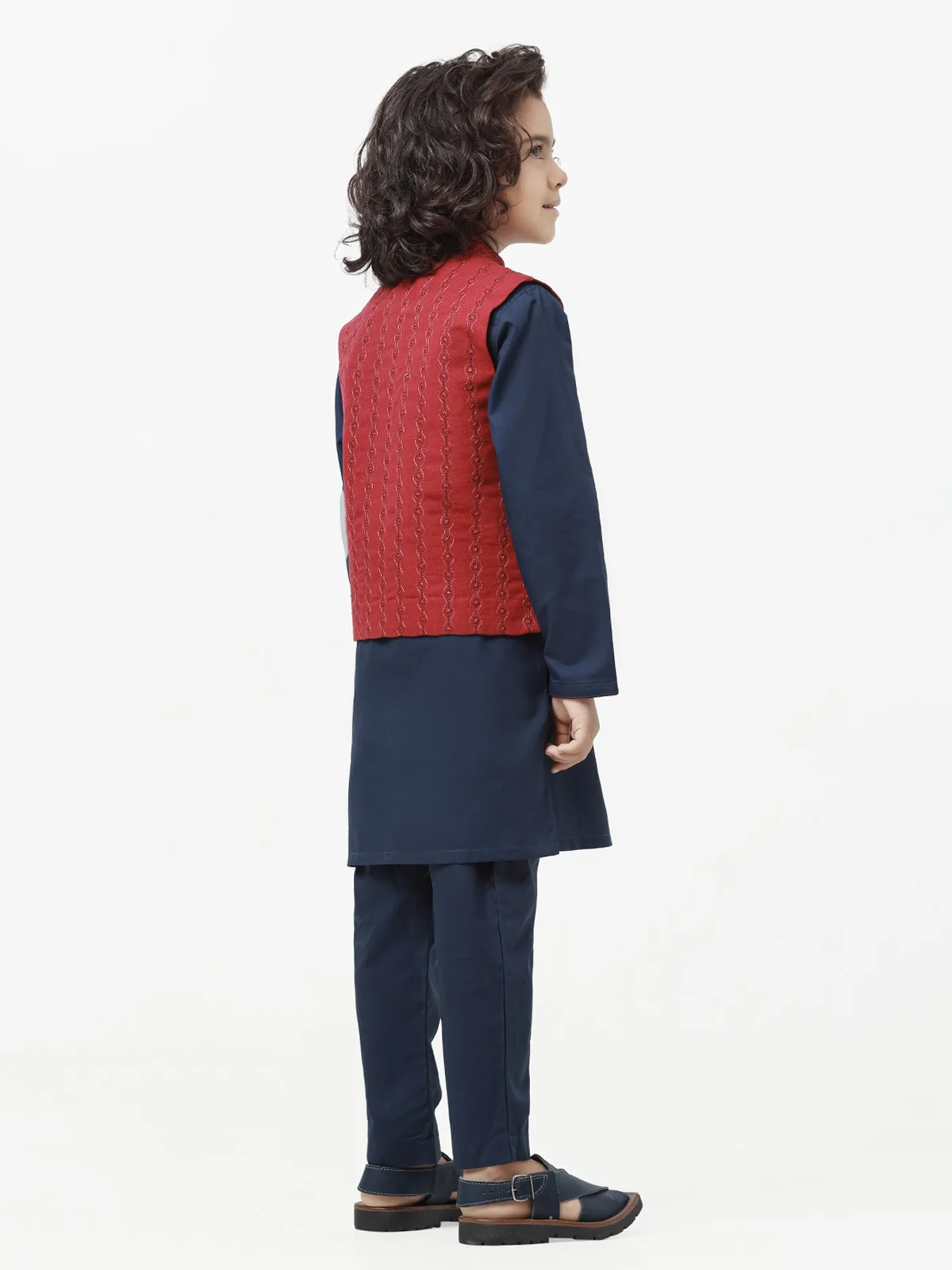 Boy's Maroon & Navy Waist Coat Suit - EBTWCSC22-015 - Image 6