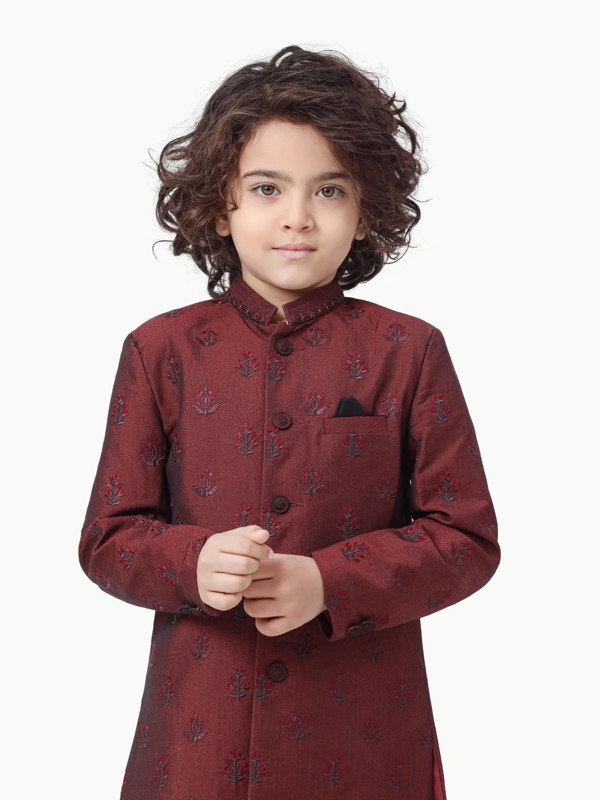 Boy's Maroon Sherwani - EBTS22-34010 - Image 2