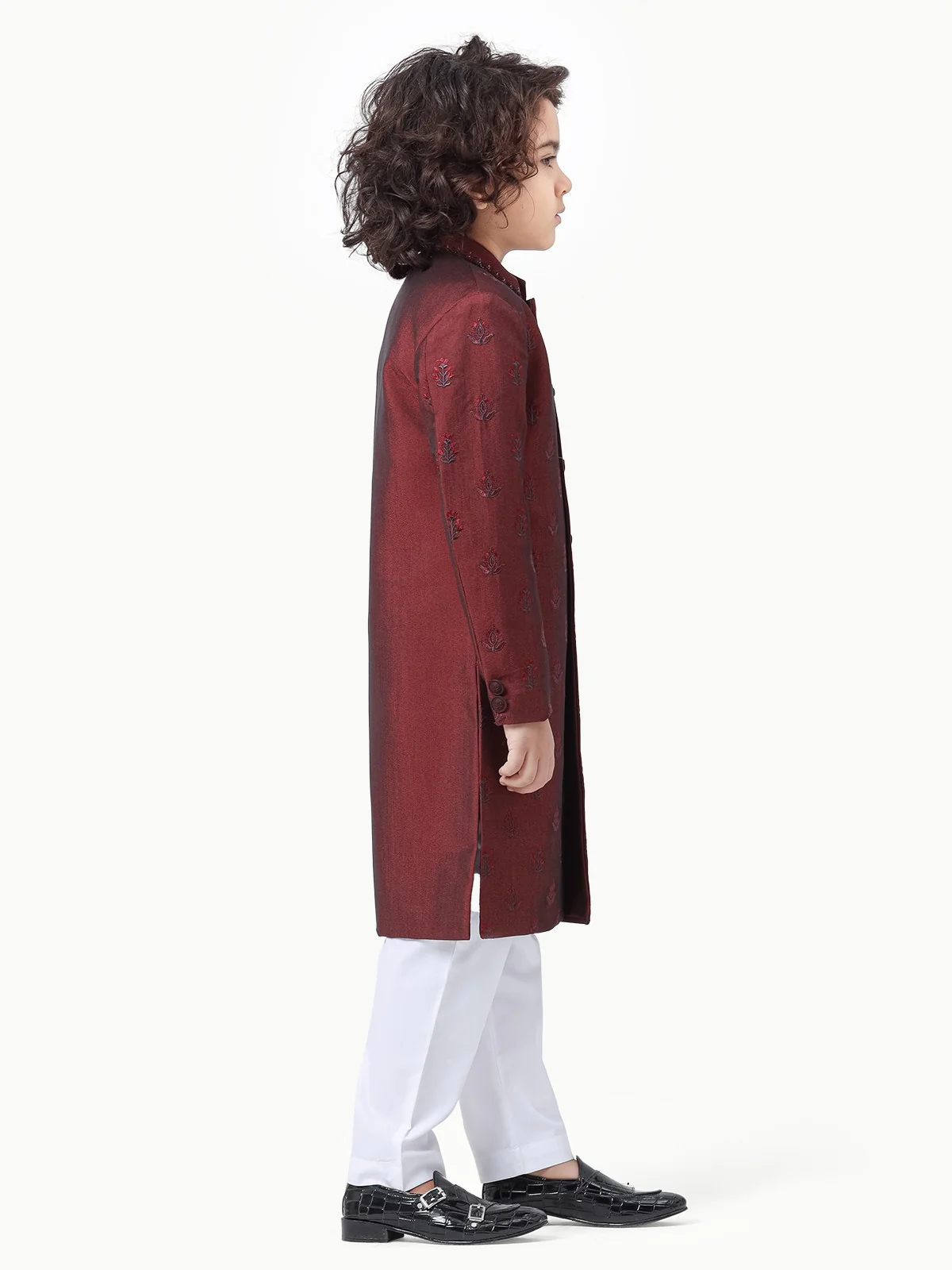 Boy's Maroon Sherwani - EBTS22-34010 - Image 3