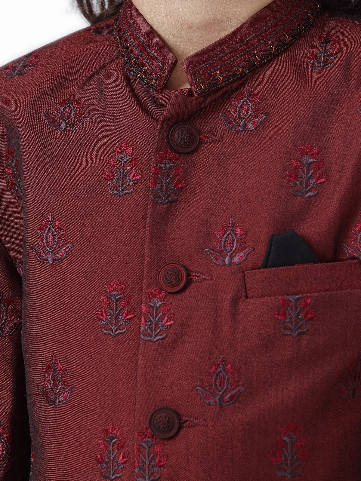 Boy's Maroon Sherwani - EBTS22-34010 - Image 4