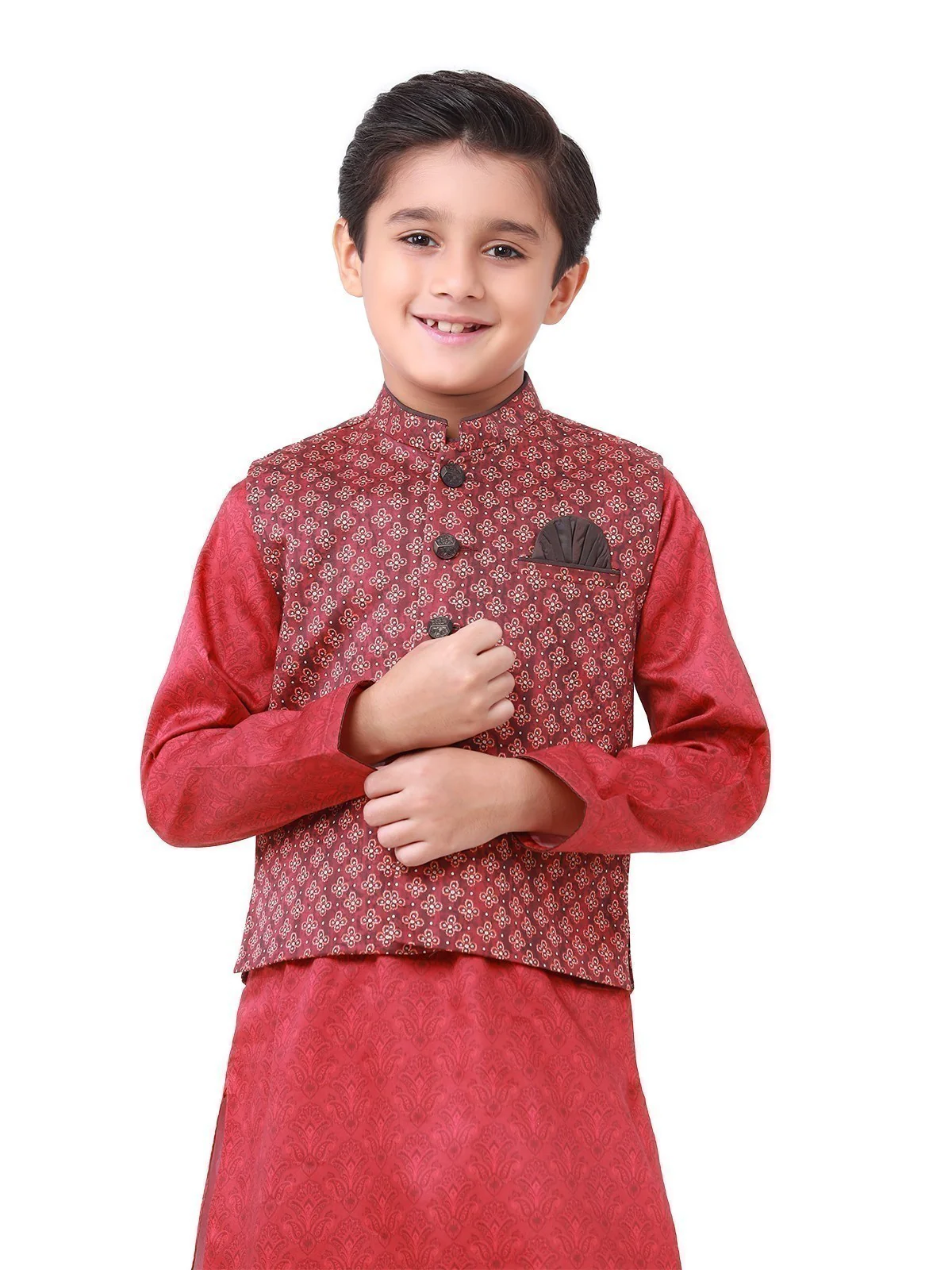 Boy's Maroon Waist Coat Suit - EBTWCS22-25169 - Image 2