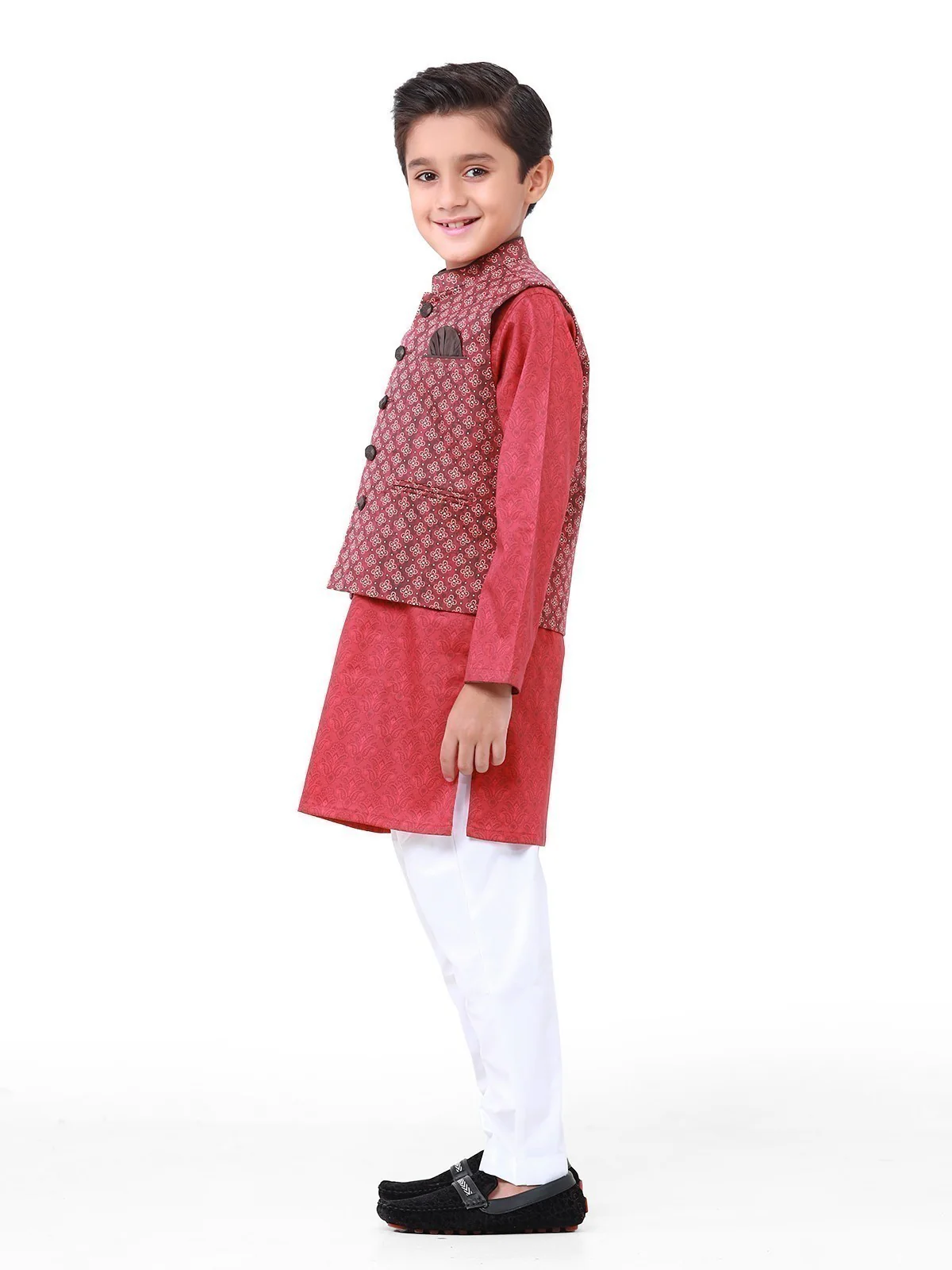 Boy's Maroon Waist Coat Suit - EBTWCS22-25169 - Image 3