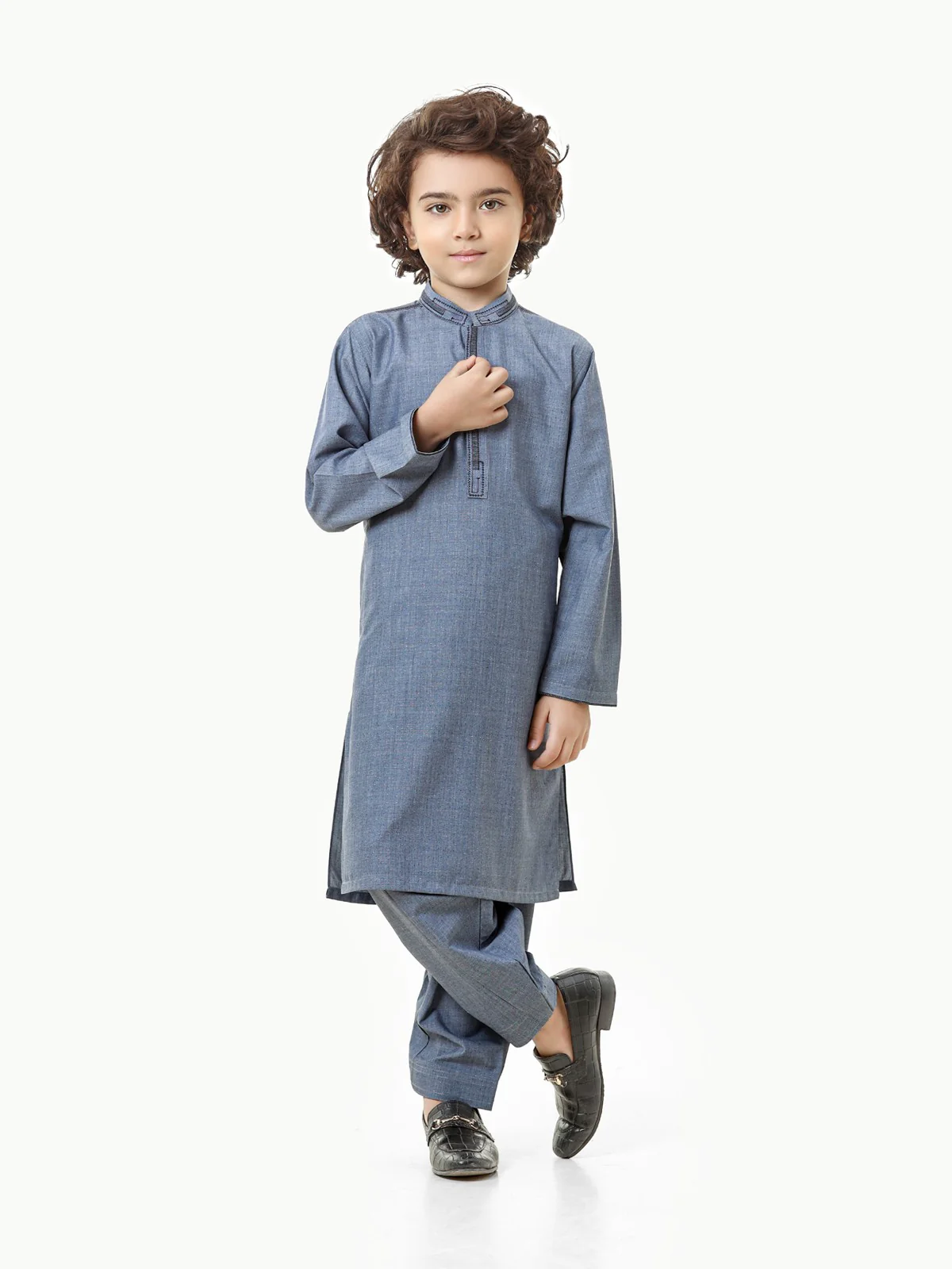 Boy's Mid Blue Kurta Shalwar - EBTKS23-3805 - Image 2