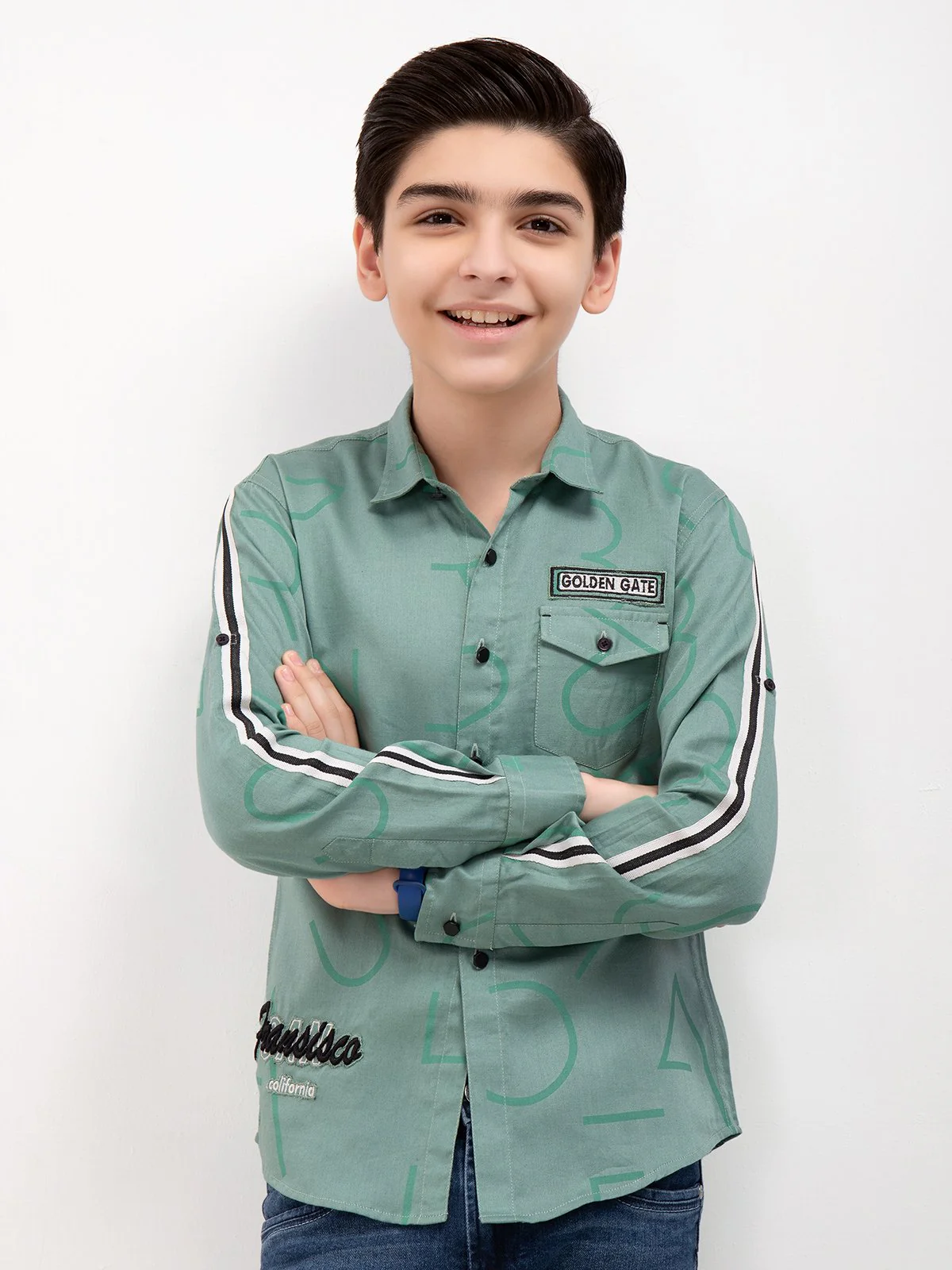 Boy's Mist Green Shirt - EBTS22-27377