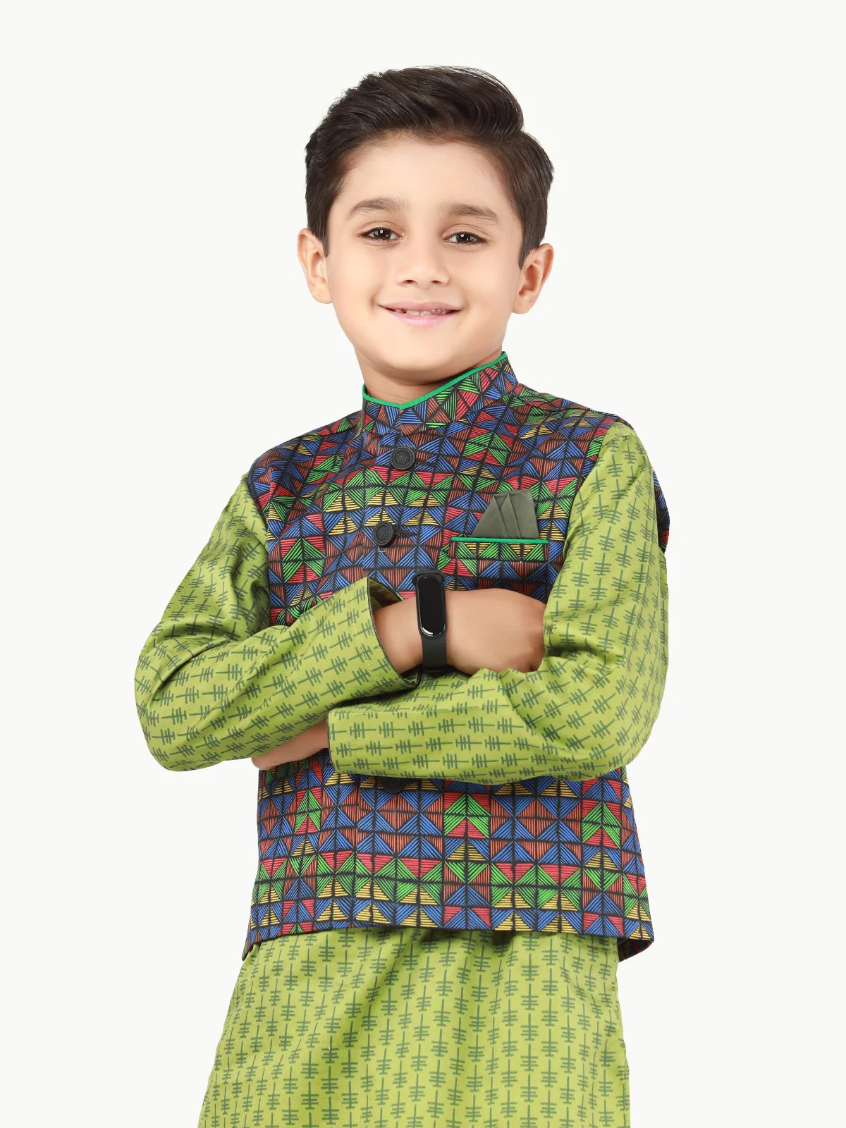 Boy's Multi & Green Waist Coat Suit - EBTWCS22-25168 - Image 2