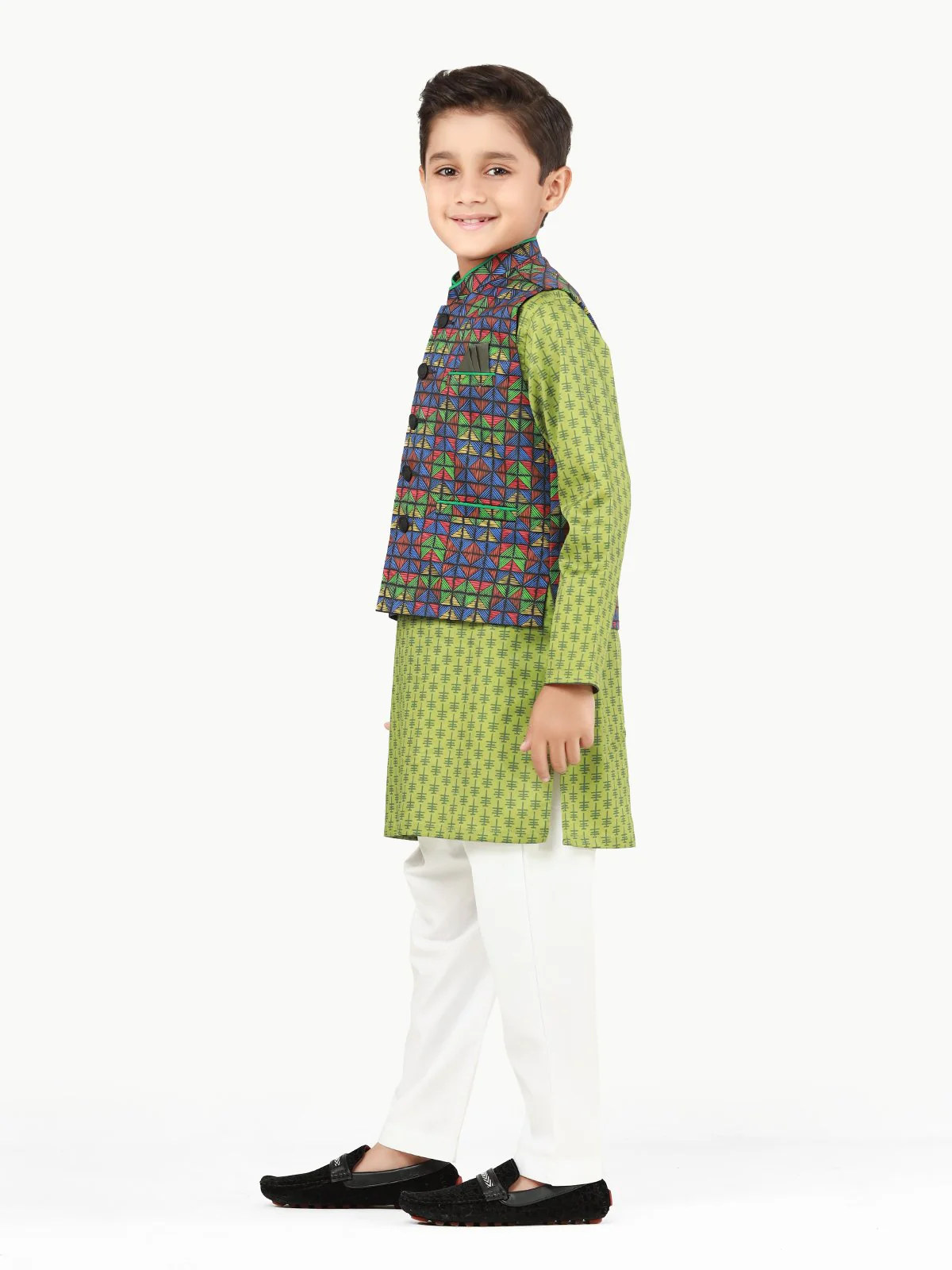 Boy's Multi & Green Waist Coat Suit - EBTWCS22-25168 - Image 3