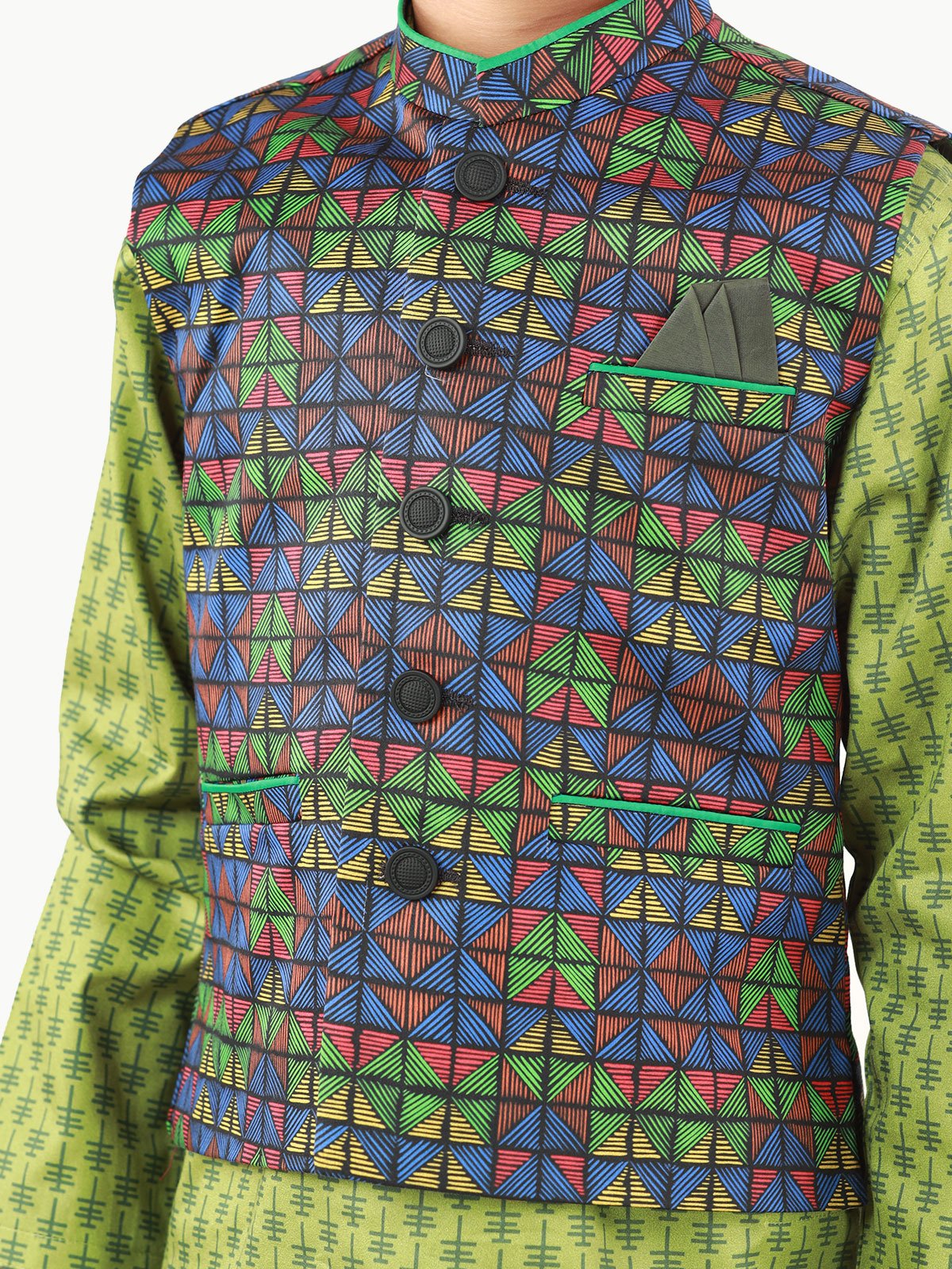 Boy's Multi & Green Waist Coat Suit - EBTWCS22-25168 - Image 5