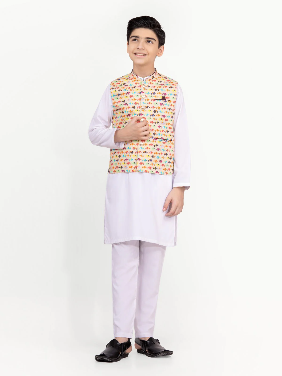 Boy's Multi & White Waist Coat Suit - EBTWCS22-25160
