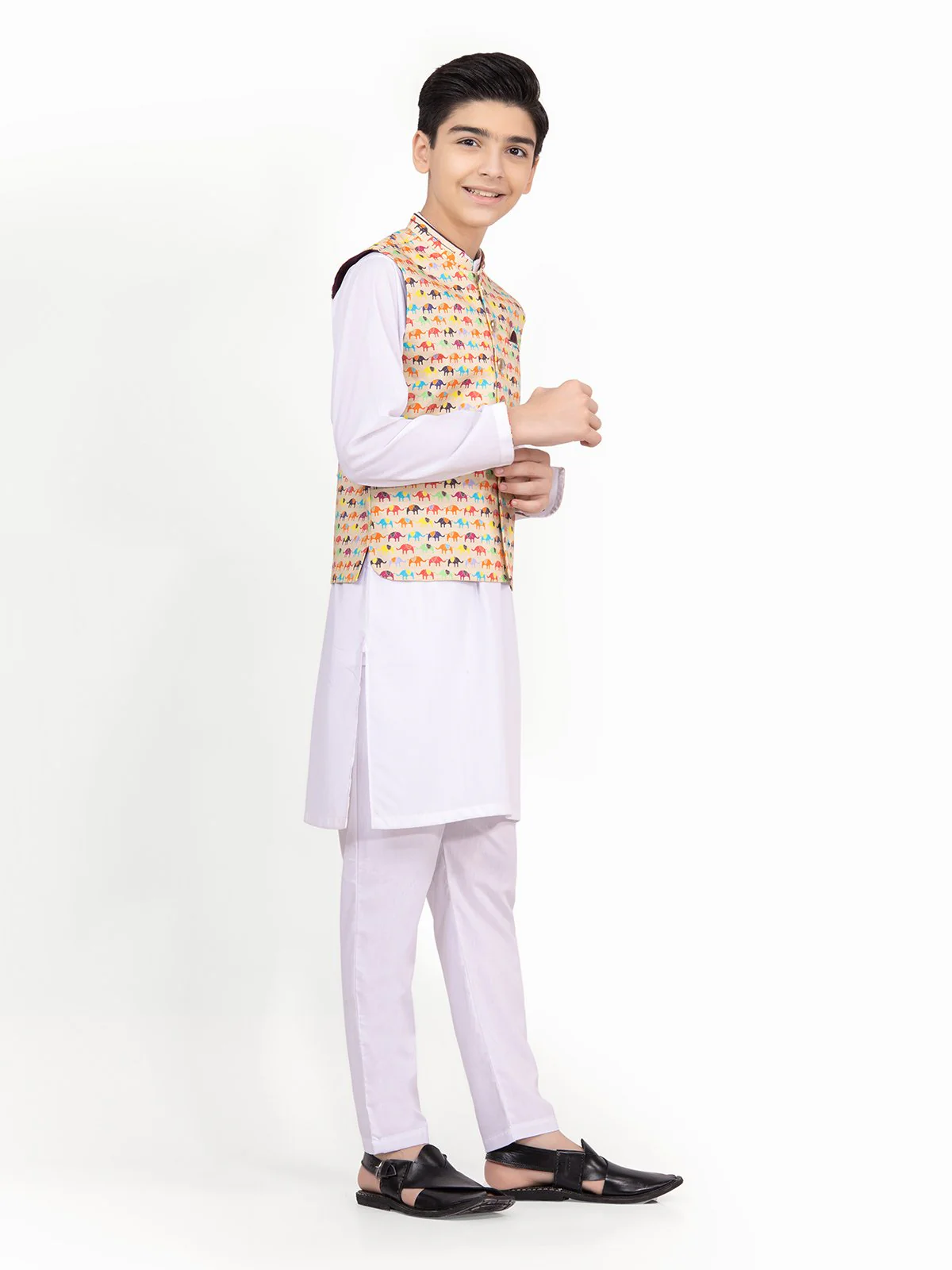 Boy's Multi & White Waist Coat Suit - EBTWCS22-25160 - Image 2