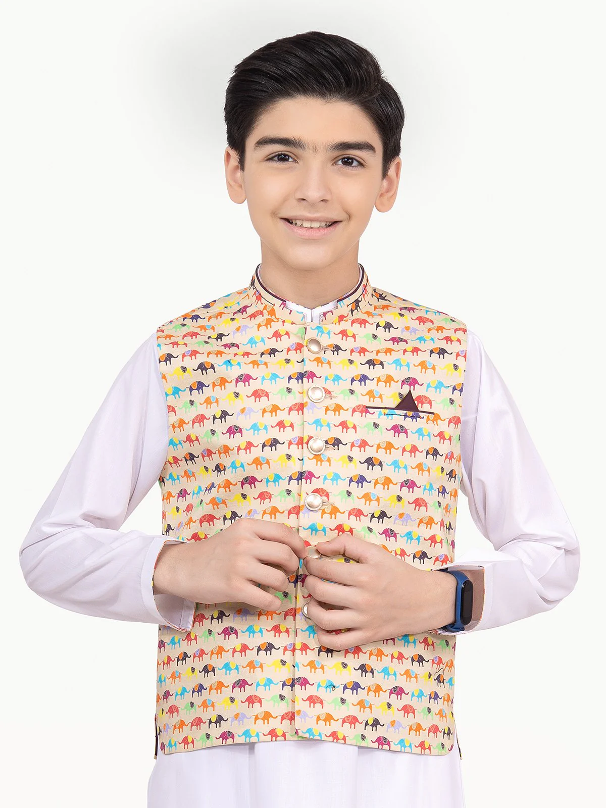 Boy's Multi & White Waist Coat Suit - EBTWCS22-25160 - Image 3