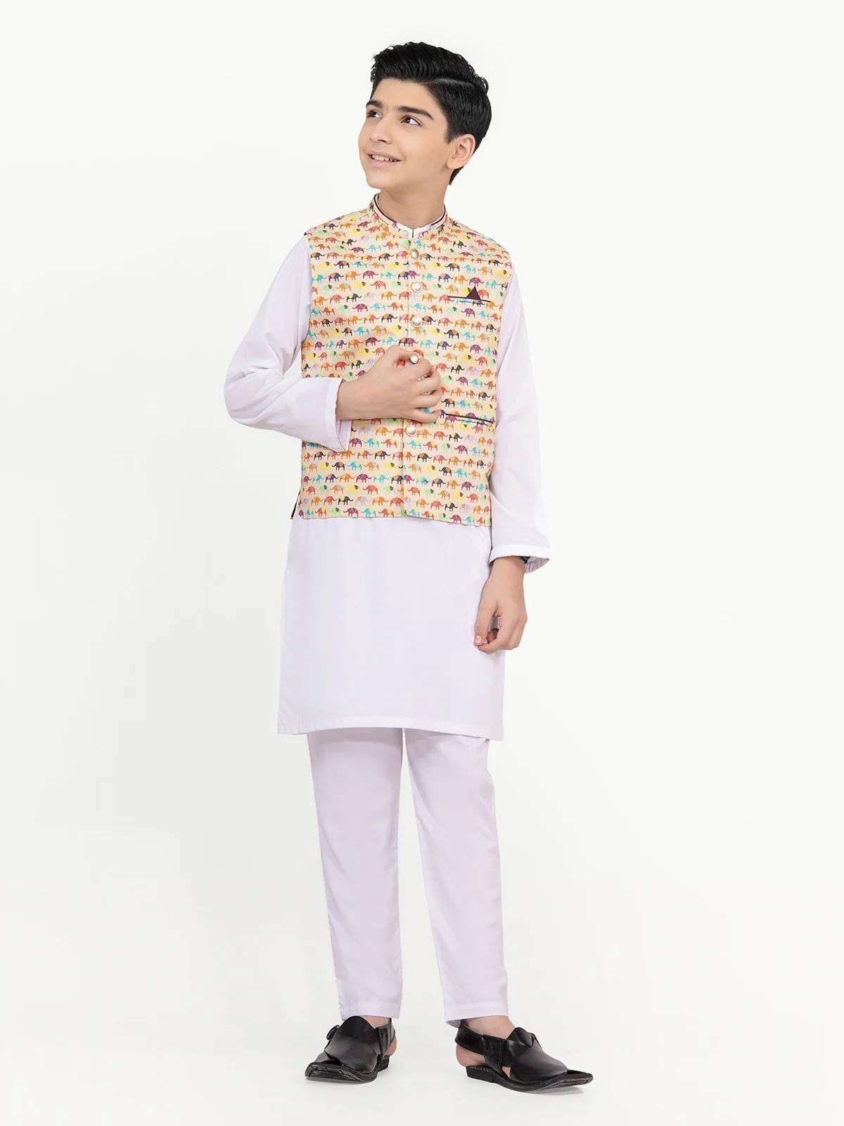 Boy's Multi & White Waist Coat Suit - EBTWCS22-25160 - Image 7