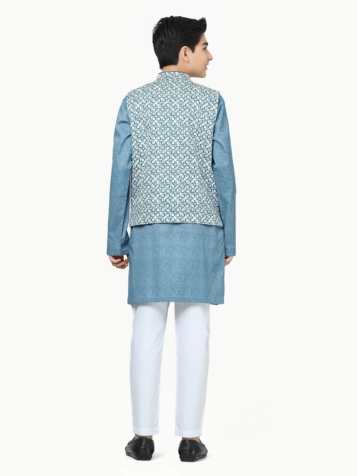 Boy's Off White & Teal Waist Coat Suit - EBTWCS23-25170 - Image 6
