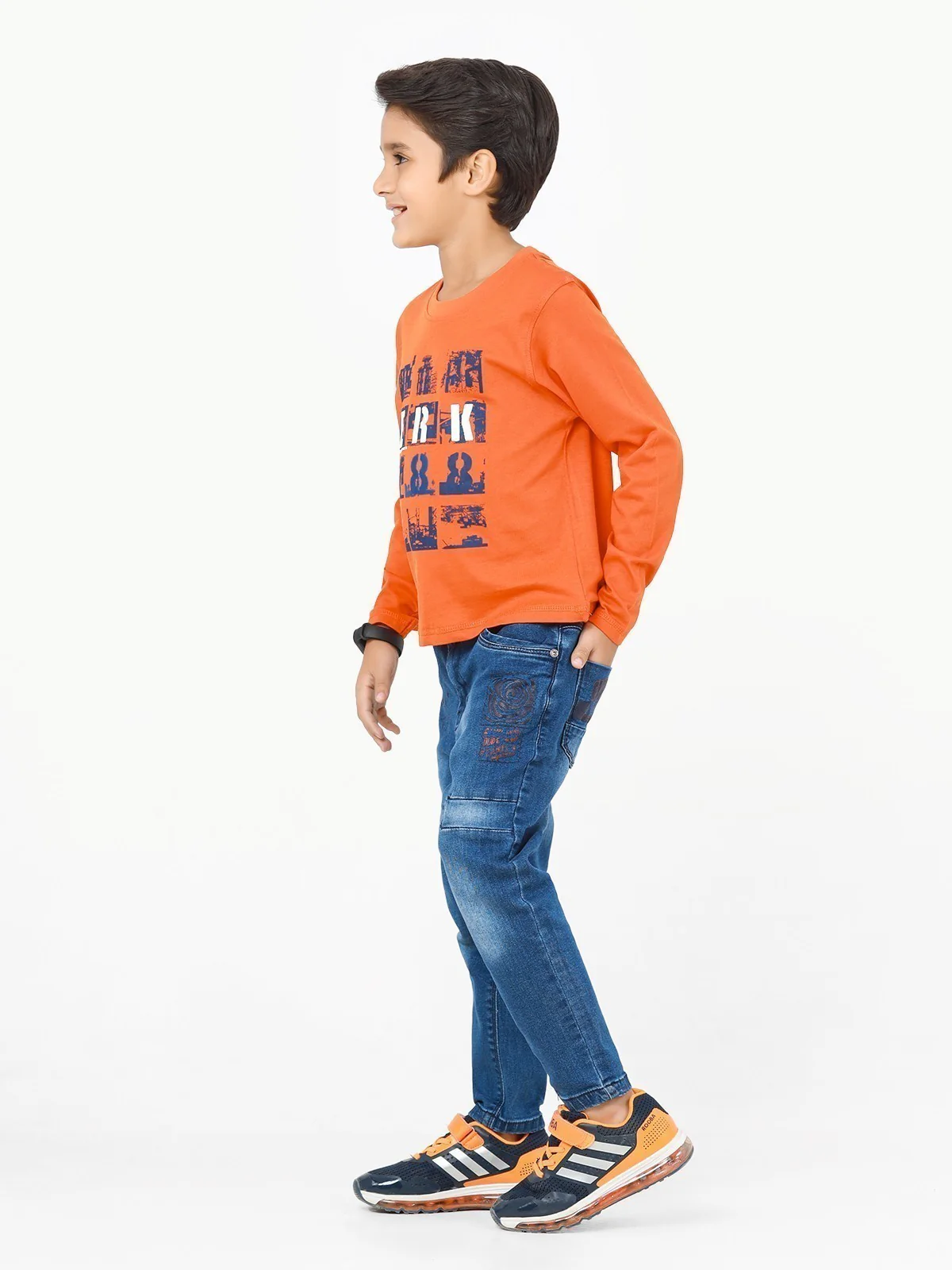 Boy's Orange & Grey Full Sleeve T-Shirt - EBTGF22-017 - Image 3