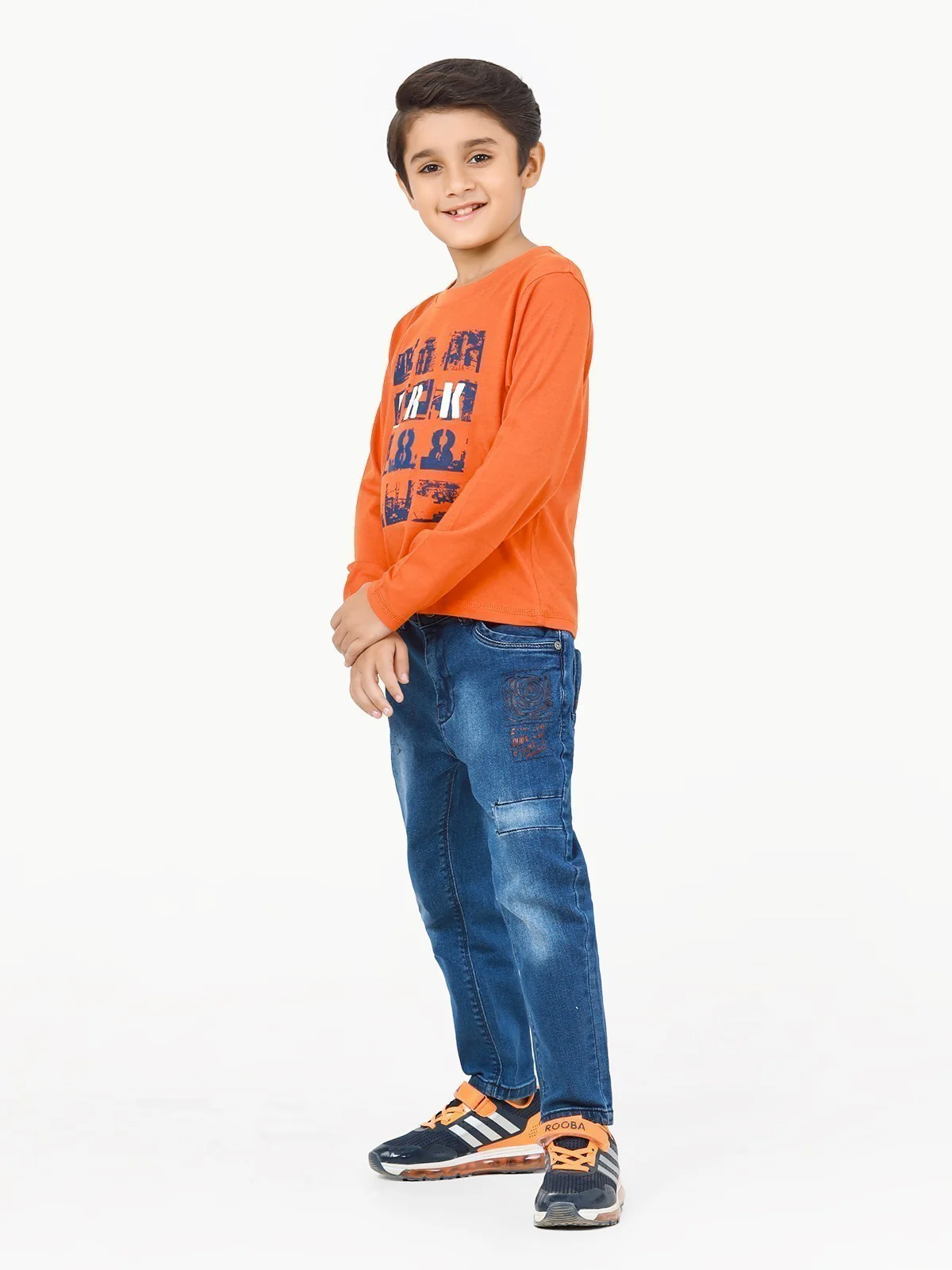 Boy's Orange & Grey Full Sleeve T-Shirt - EBTGF22-017 - Image 4