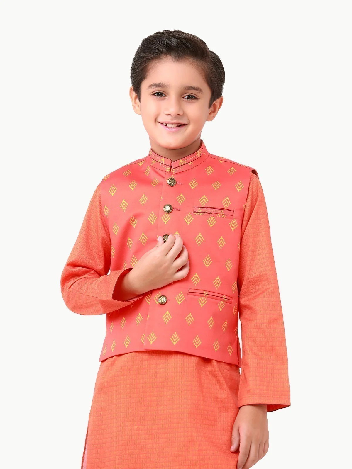 Boy's Orange Waist Coat Suit - EBTWCS22-25175 - Image 2