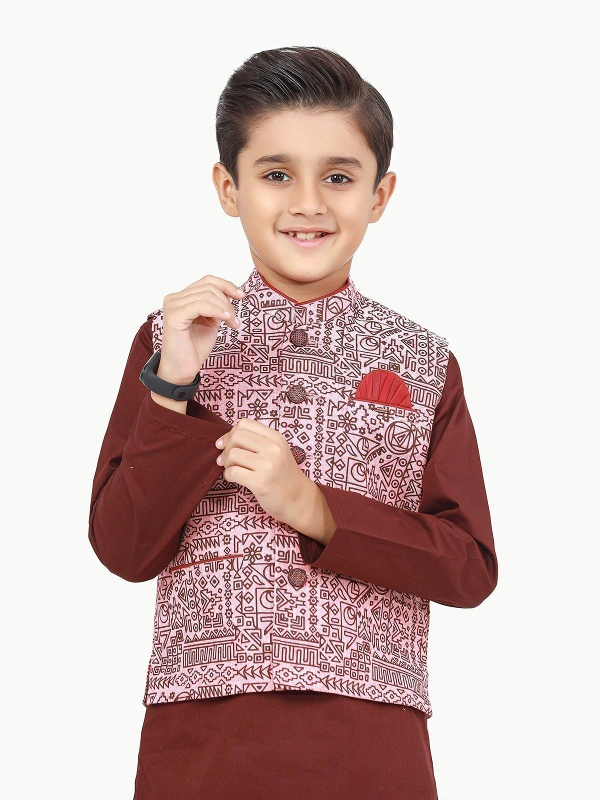 Boy's Pink & Burgundy Waist Coat Suit - EBTWCS22-25172 - Image 2