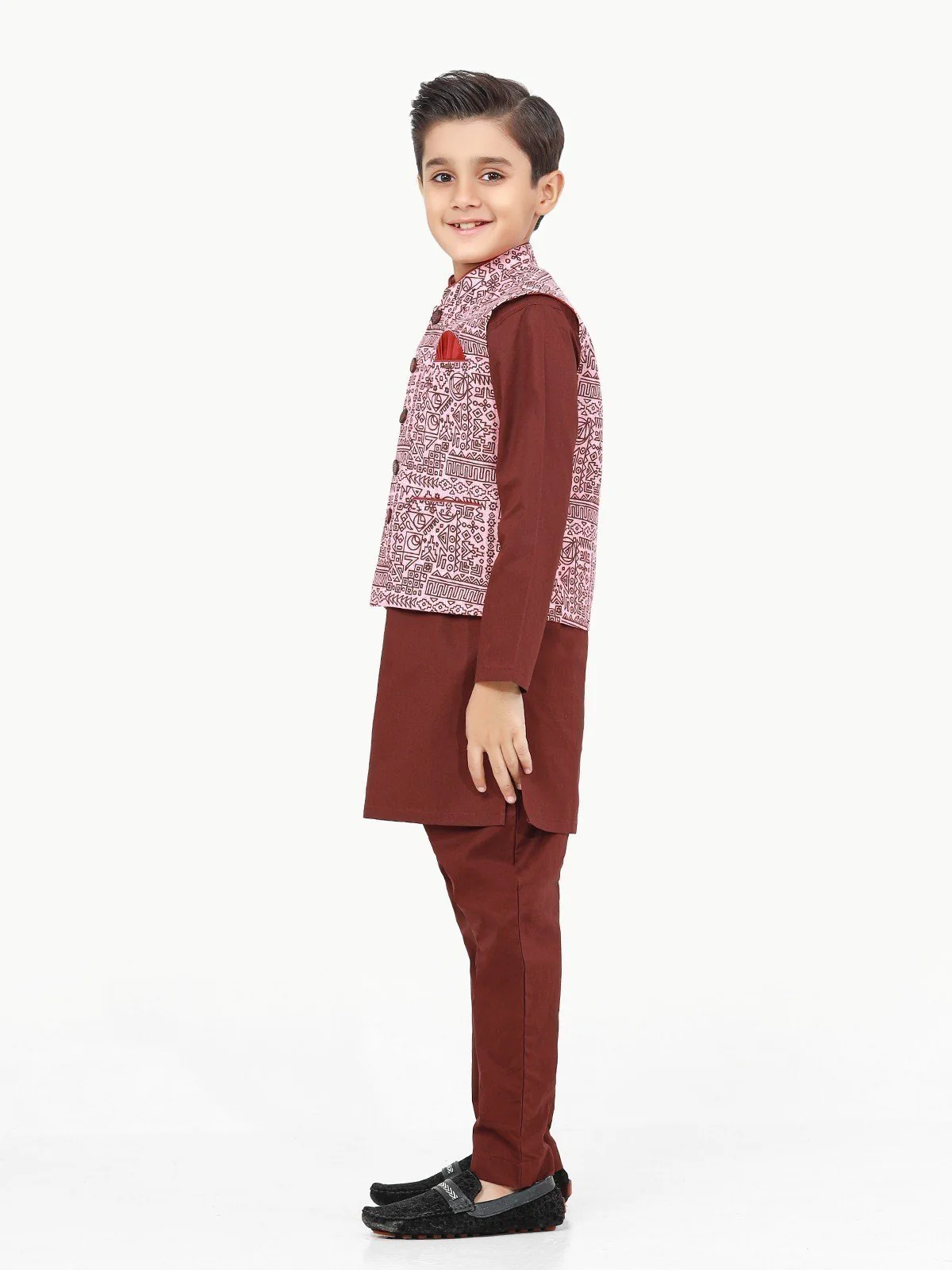 Boy's Pink & Burgundy Waist Coat Suit - EBTWCS22-25172 - Image 3