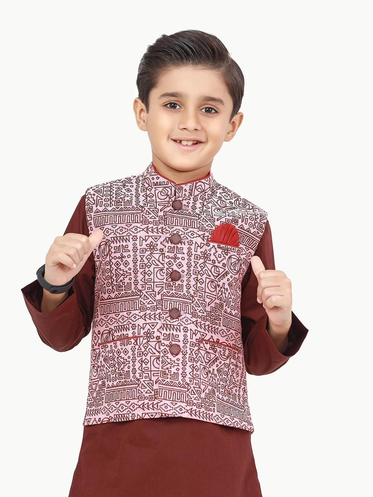 Boy's Pink & Burgundy Waist Coat Suit - EBTWCS22-25172 - Image 4