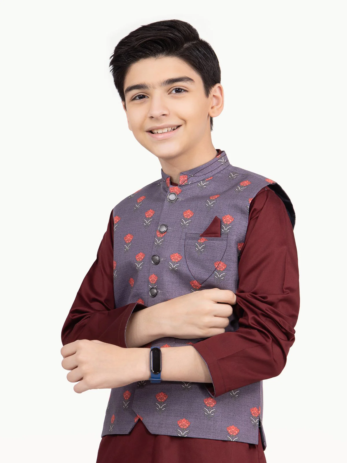 Boy's Purple & Maroon Waist Coat Suit - EBTWCS22-25158 - Image 2