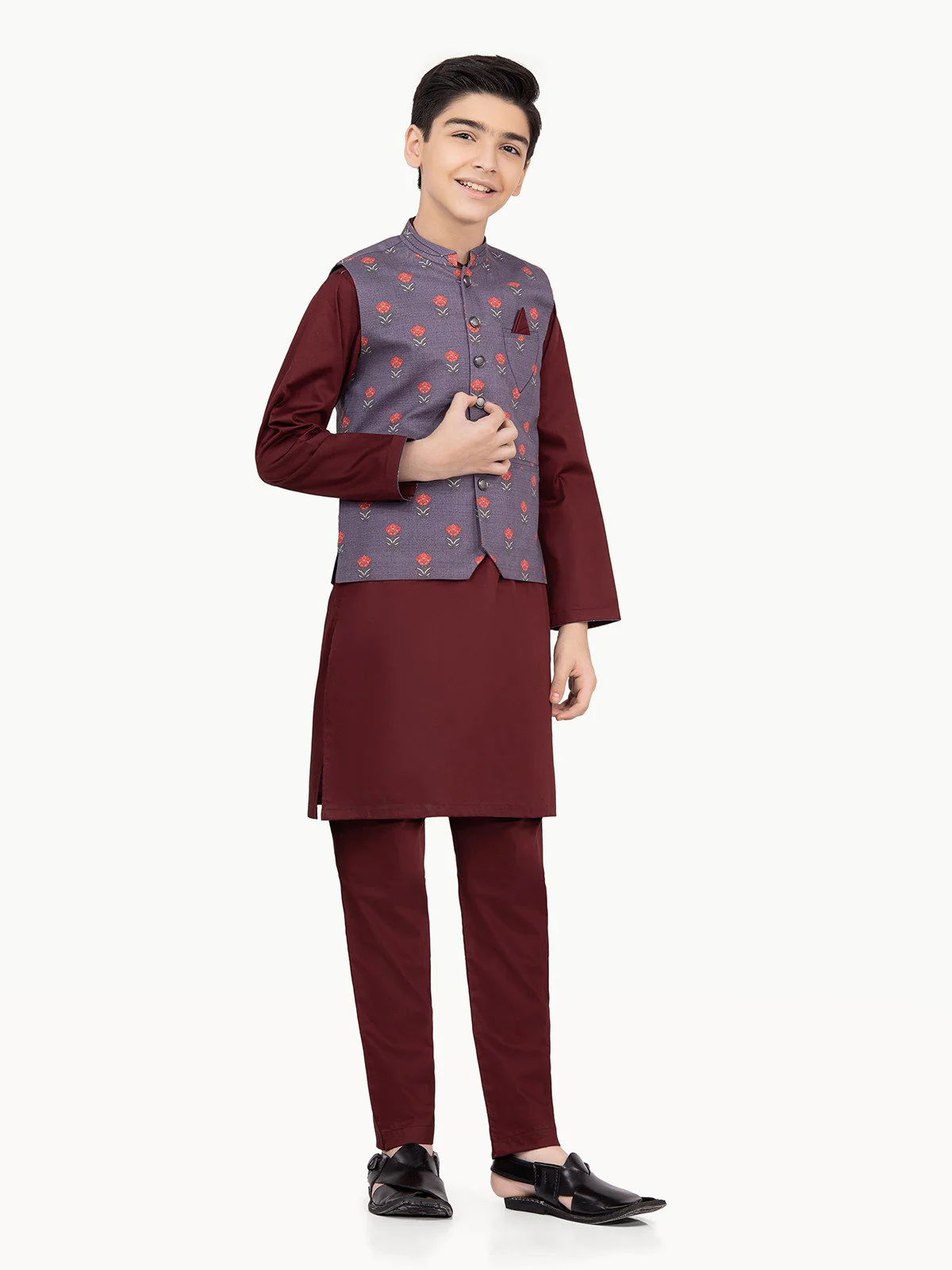 Boy's Purple & Maroon Waist Coat Suit - EBTWCS22-25158 - Image 3