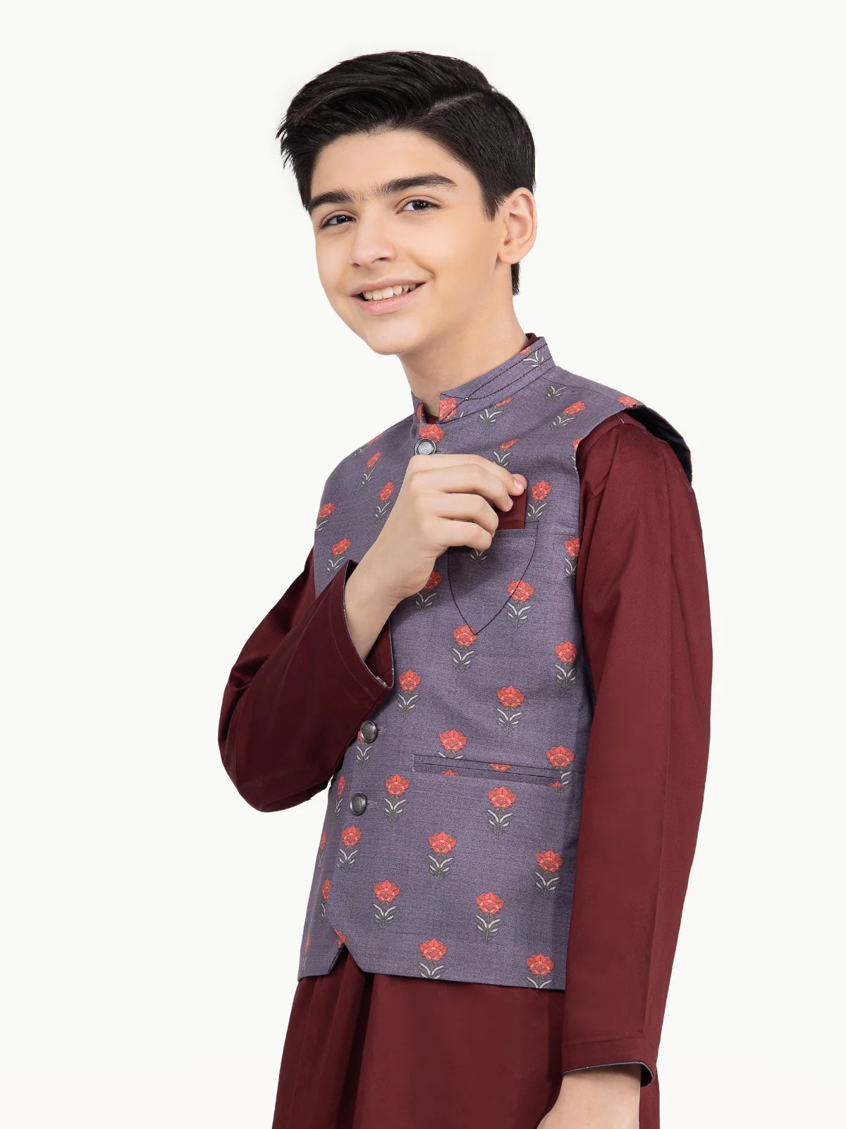 Boy's Purple & Maroon Waist Coat Suit - EBTWCS22-25158 - Image 7