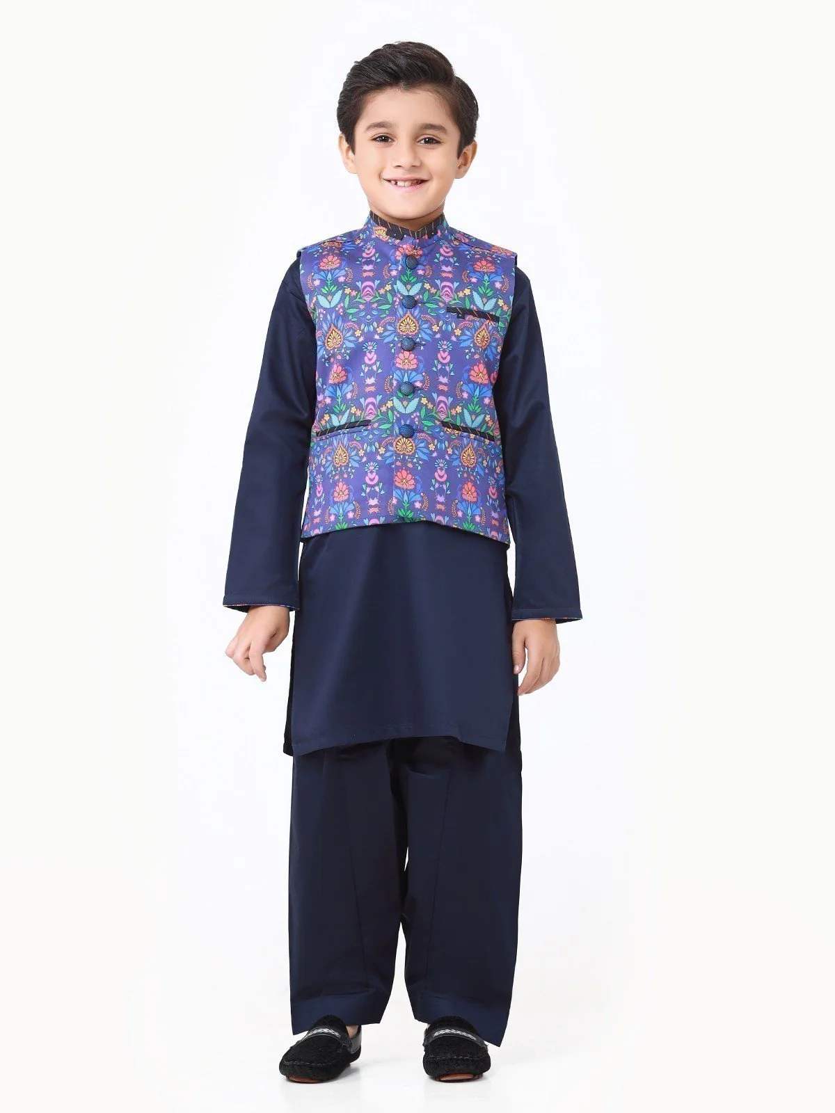Boy's Purple & Navy Waist Coat Suit - EBTWCS22-25166