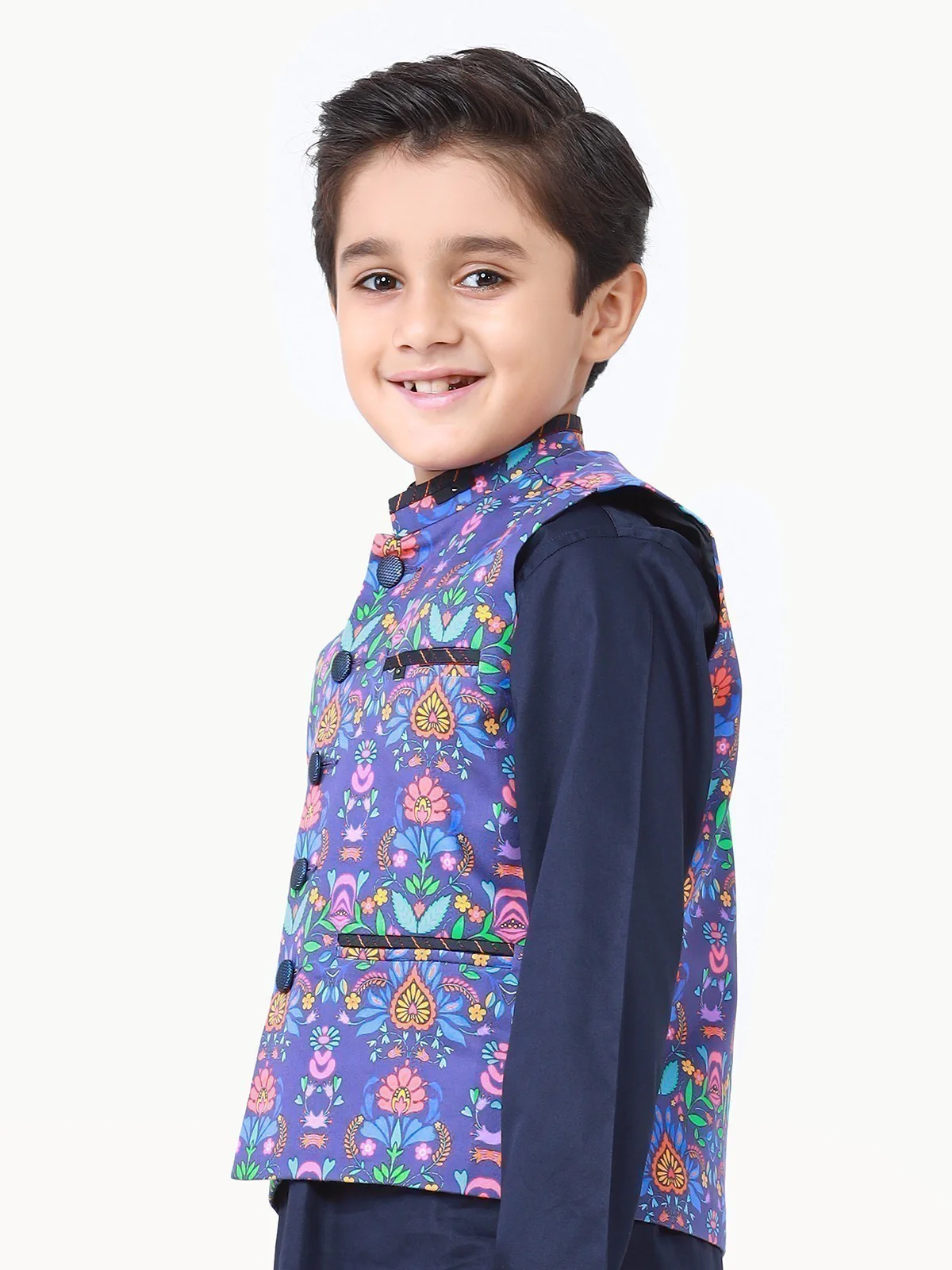Boy's Purple & Navy Waist Coat Suit - EBTWCS22-25166 - Image 3