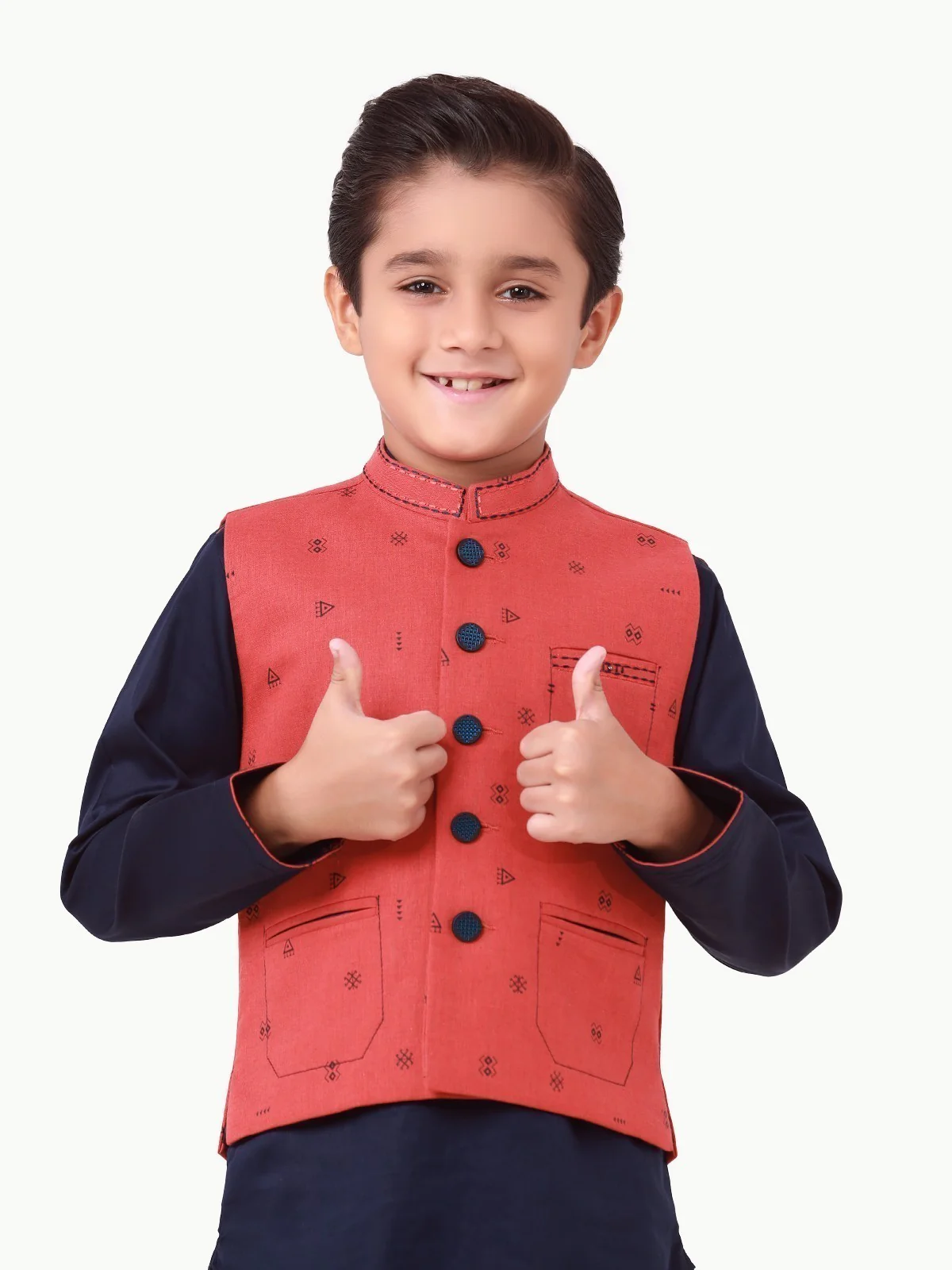 Boy's Rust & Navy Waist Coat Suit - EBTWCS22-25171 - Image 2
