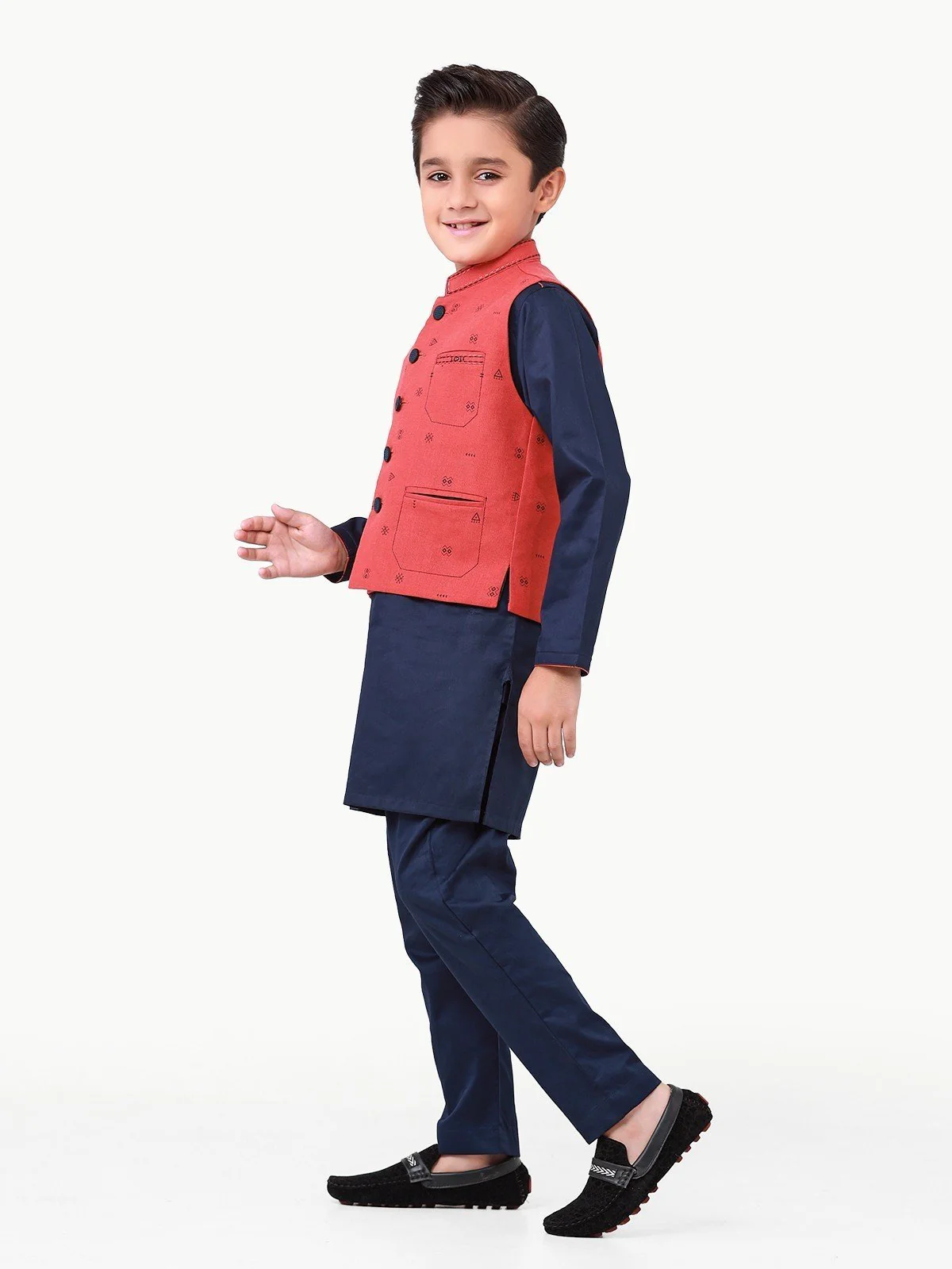 Boy's Rust & Navy Waist Coat Suit - EBTWCS22-25171 - Image 3