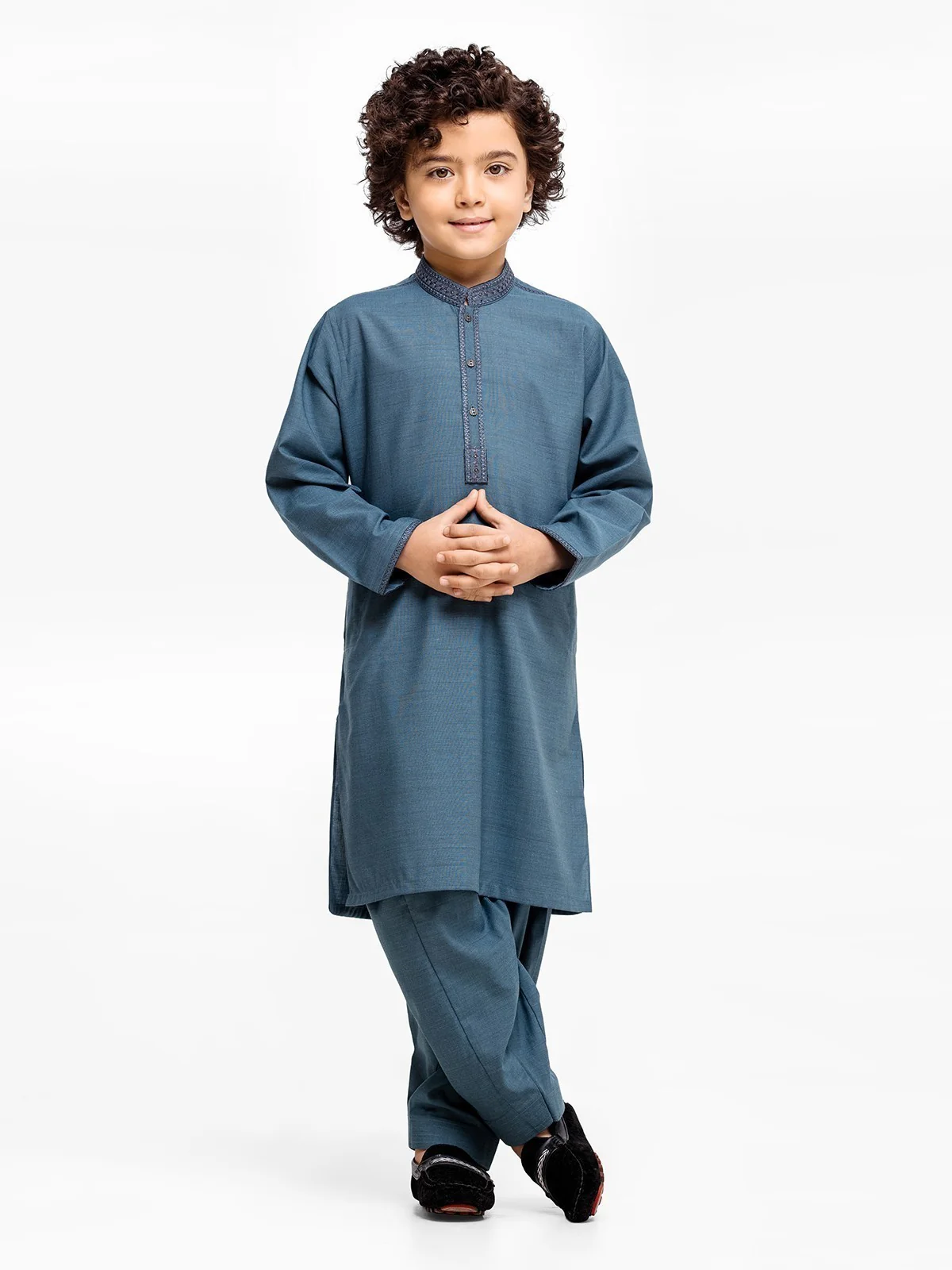 Boy's Teal Blue Kurta Shalwar - EBTKS23-3902 - Image 3