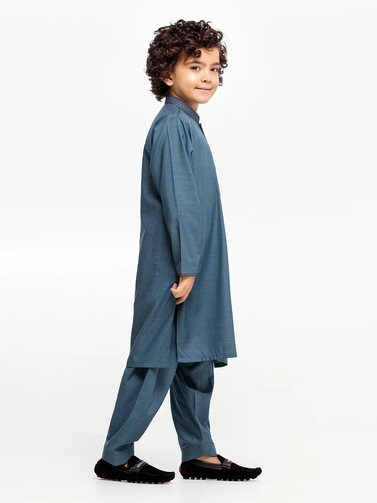 Boy's Teal Blue Kurta Shalwar - EBTKS23-3902 - Image 4