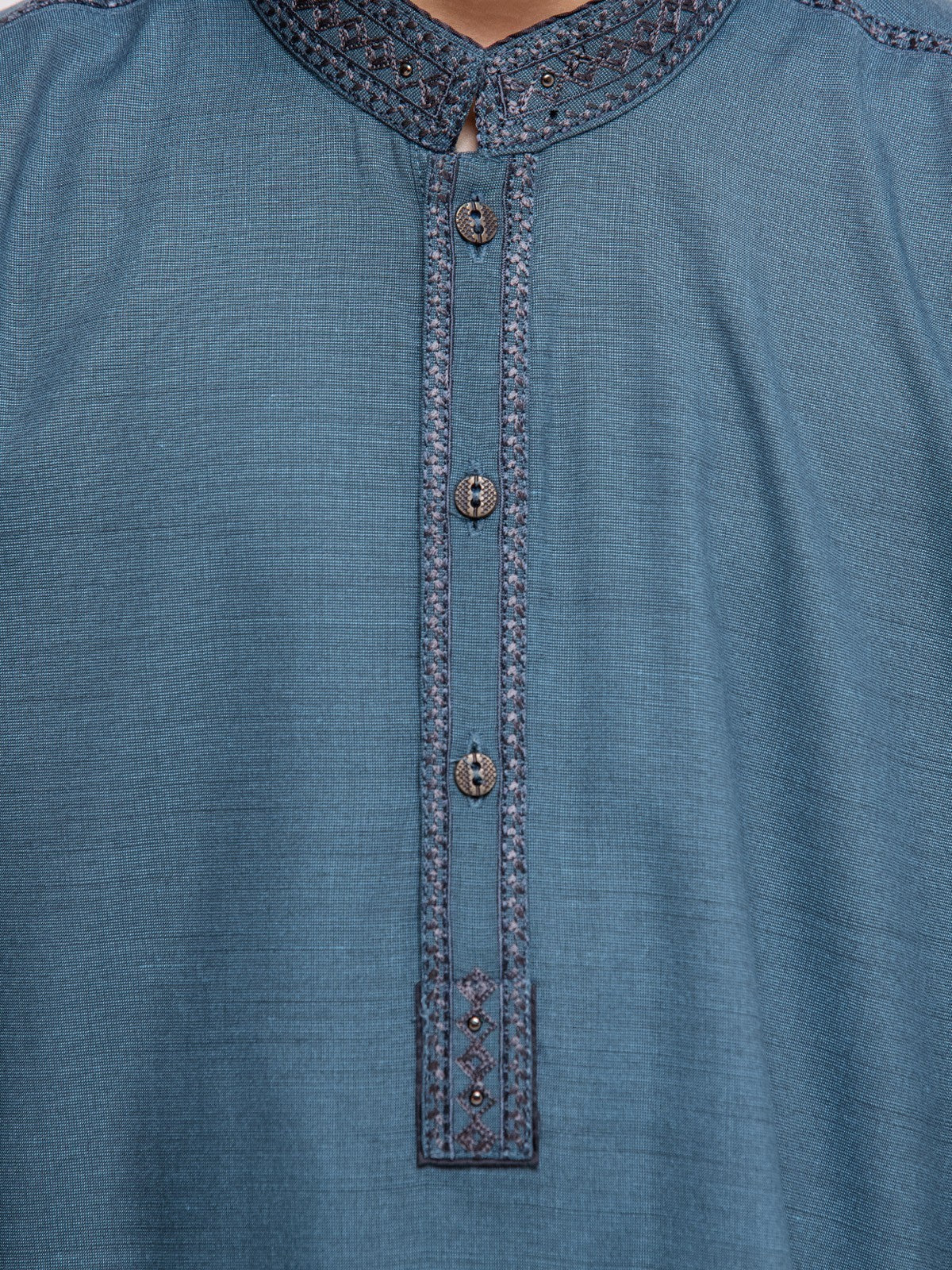 Boy's Teal Blue Kurta Shalwar - EBTKS23-3902 - Image 5
