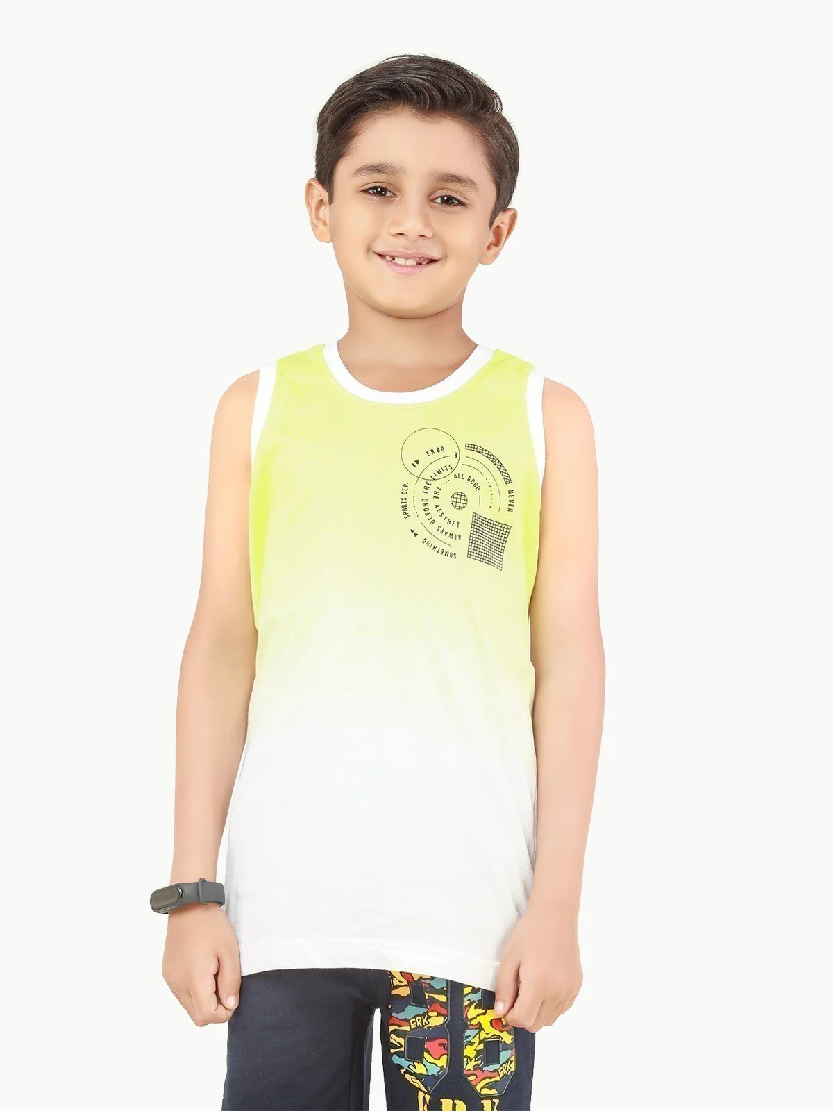Boy's White & Green Tank Top - EBTT22-011